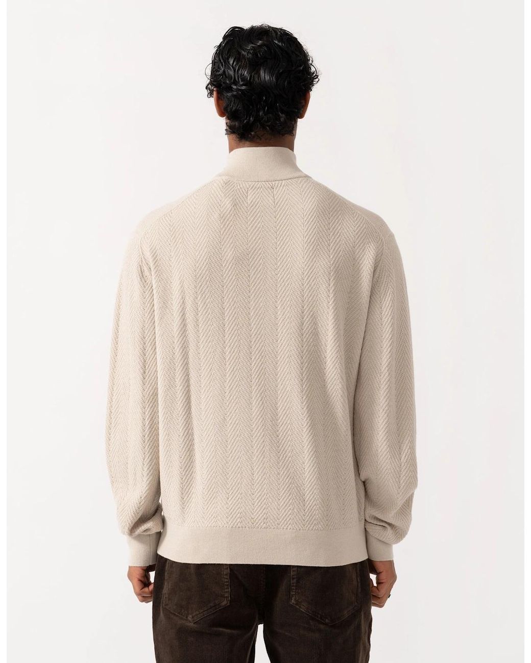 Gant Natural Herringbone Texture Half Zip Sweater for men