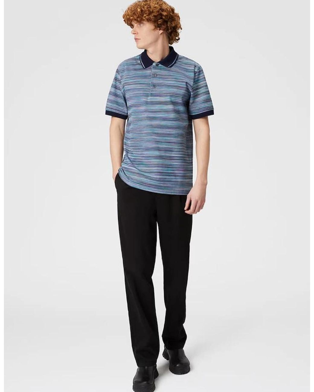 Missoni Blue Striped Slub Polo Shirt for men