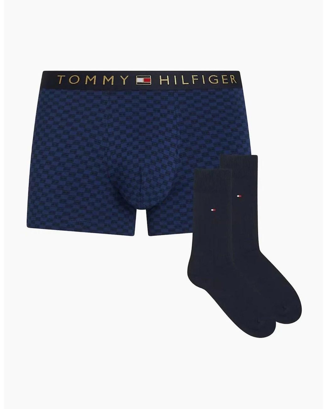 Tommy Hilfiger Blue Tonal Flag Print Boxer Trunks & Socks Gift Set for men