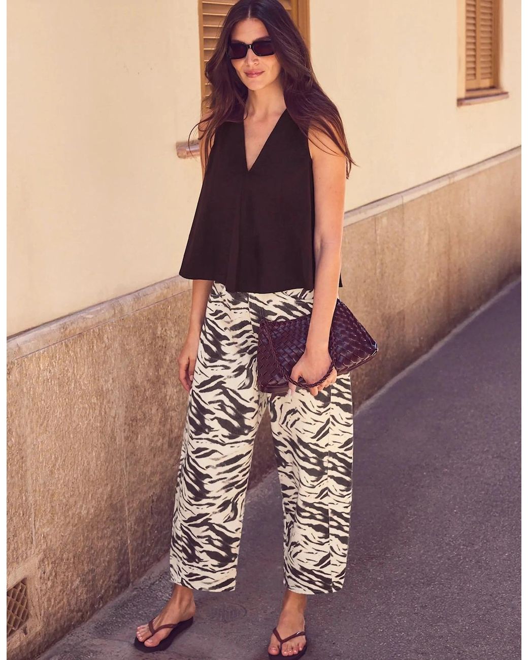Ro&zo White Petite Zebra Print Barrel Leg Jeans