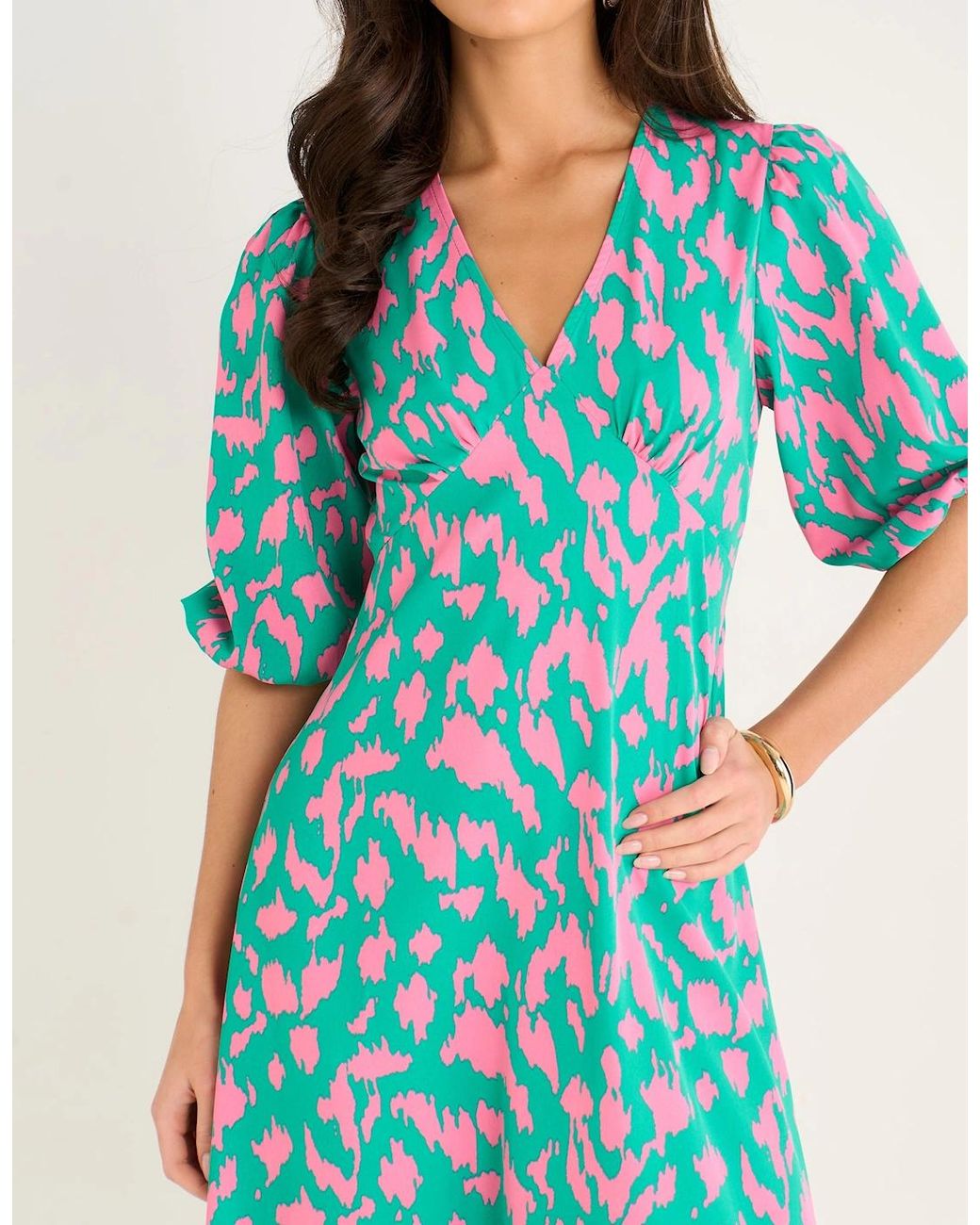 Gini London Blue Animal Print V Neck Shift Midi Dress