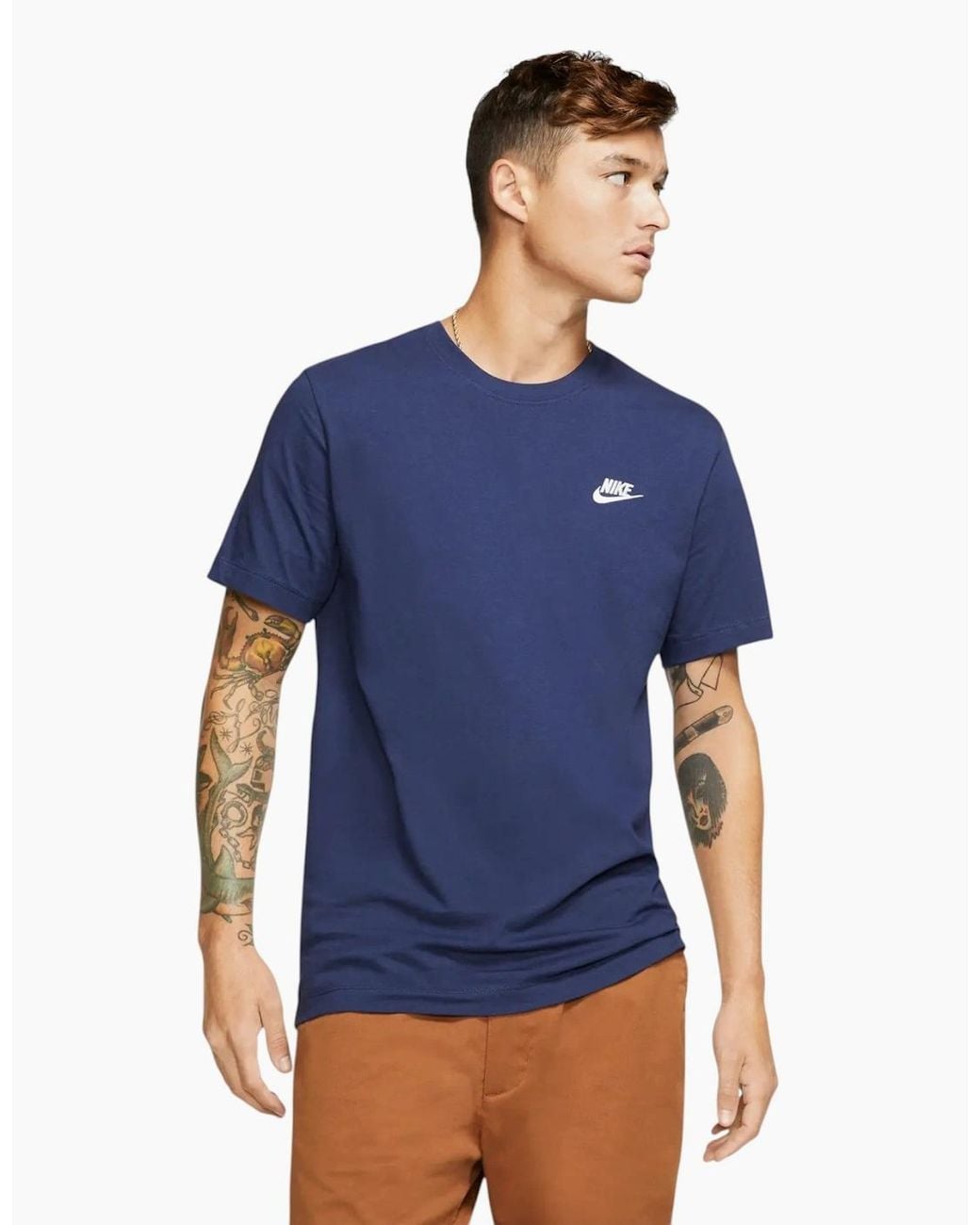 Nike Blue Core T Shirts Sportswear Club Swoosh Embroidered Futura Logo Tee for men