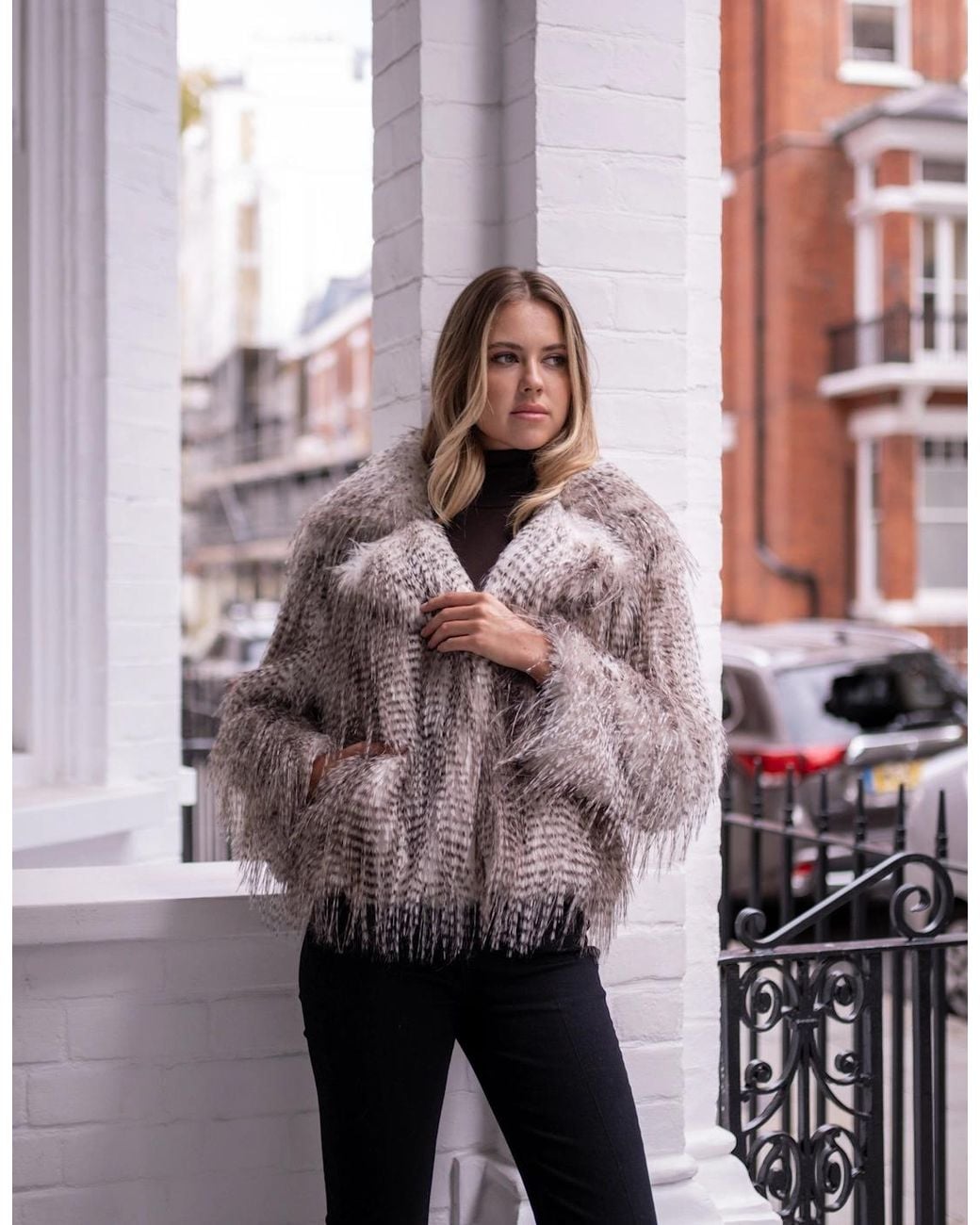 Gini London Pink Snow Leopard Faux Fur Short Jacket