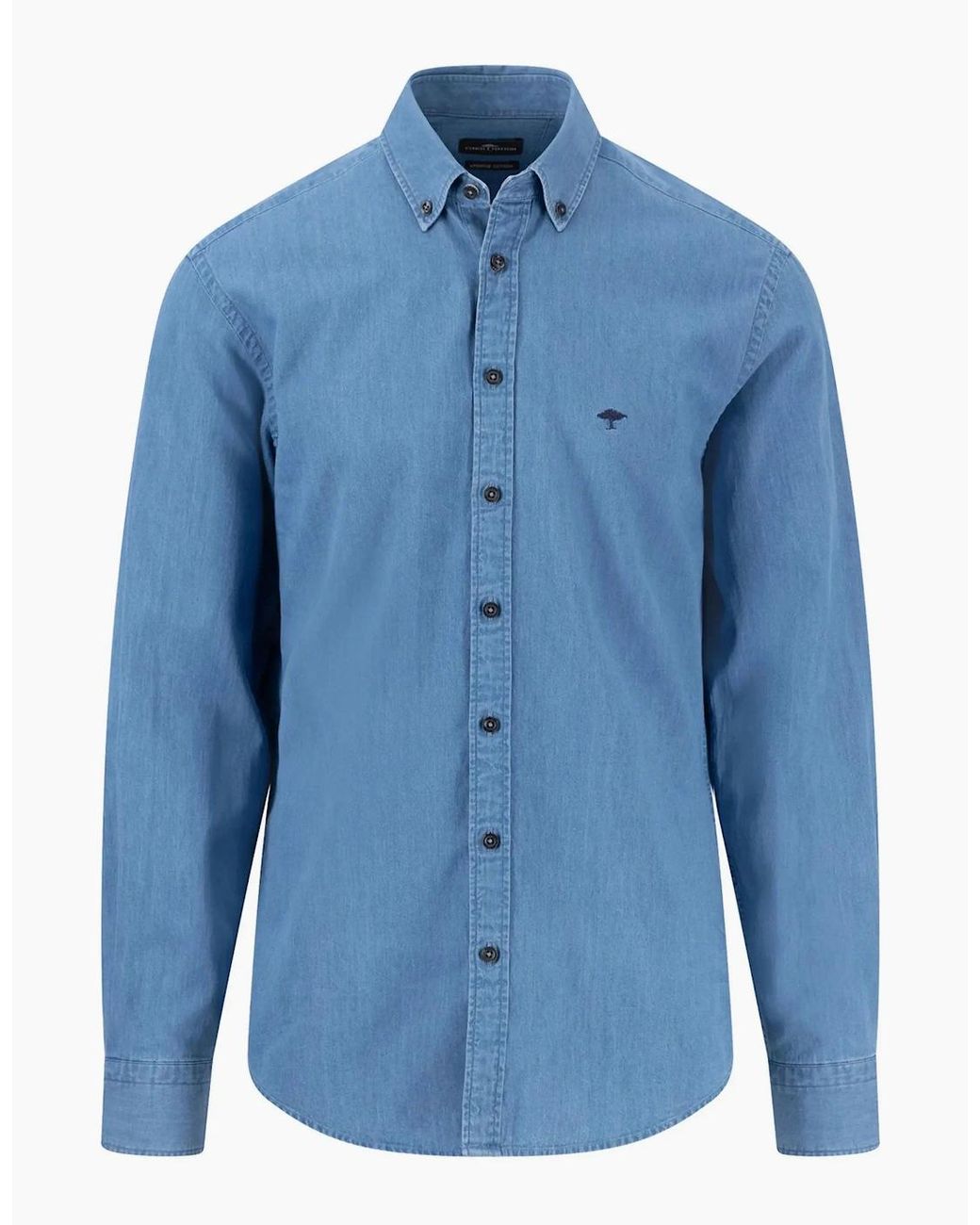Fynch-Hatton Blue Fynch-Hatton Long Sleeved Denim Shirt Crystal for men