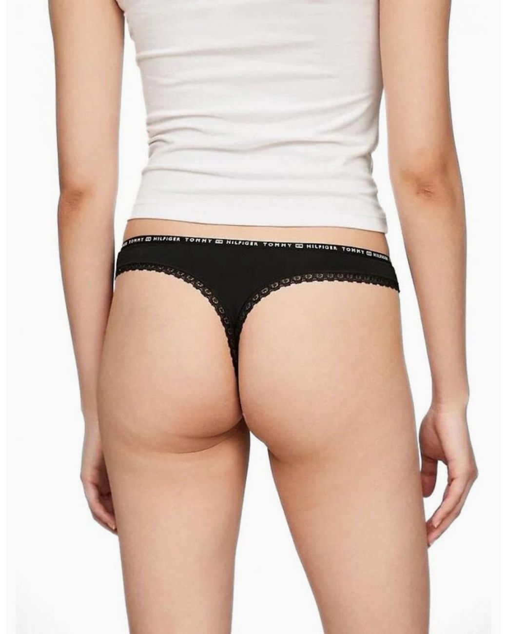 Tommy Hilfiger Black 3-Pack Lace Trim Microfibre Thongs
