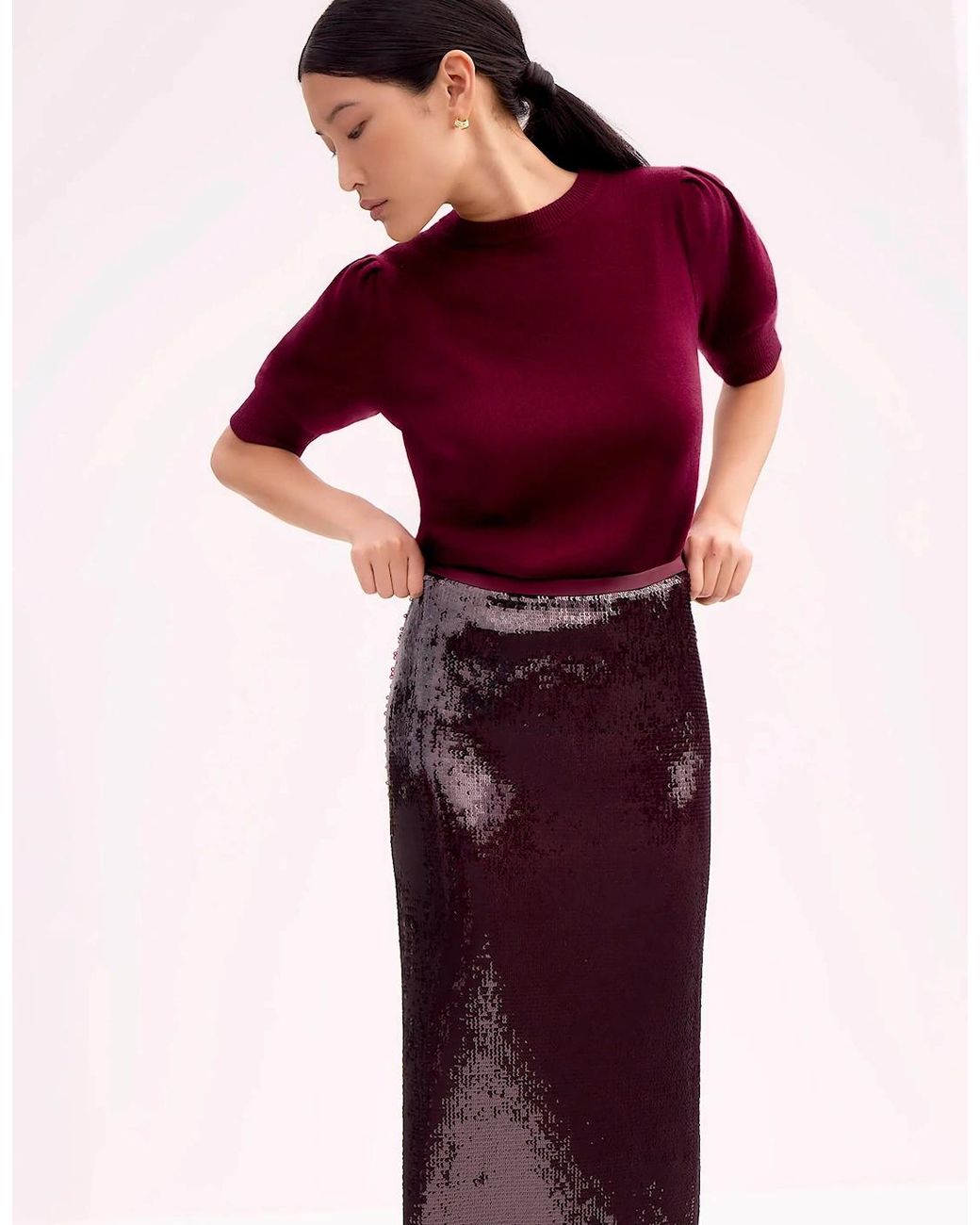 Ro&zo Purple Burgundy Liquid Sequinned Skirt