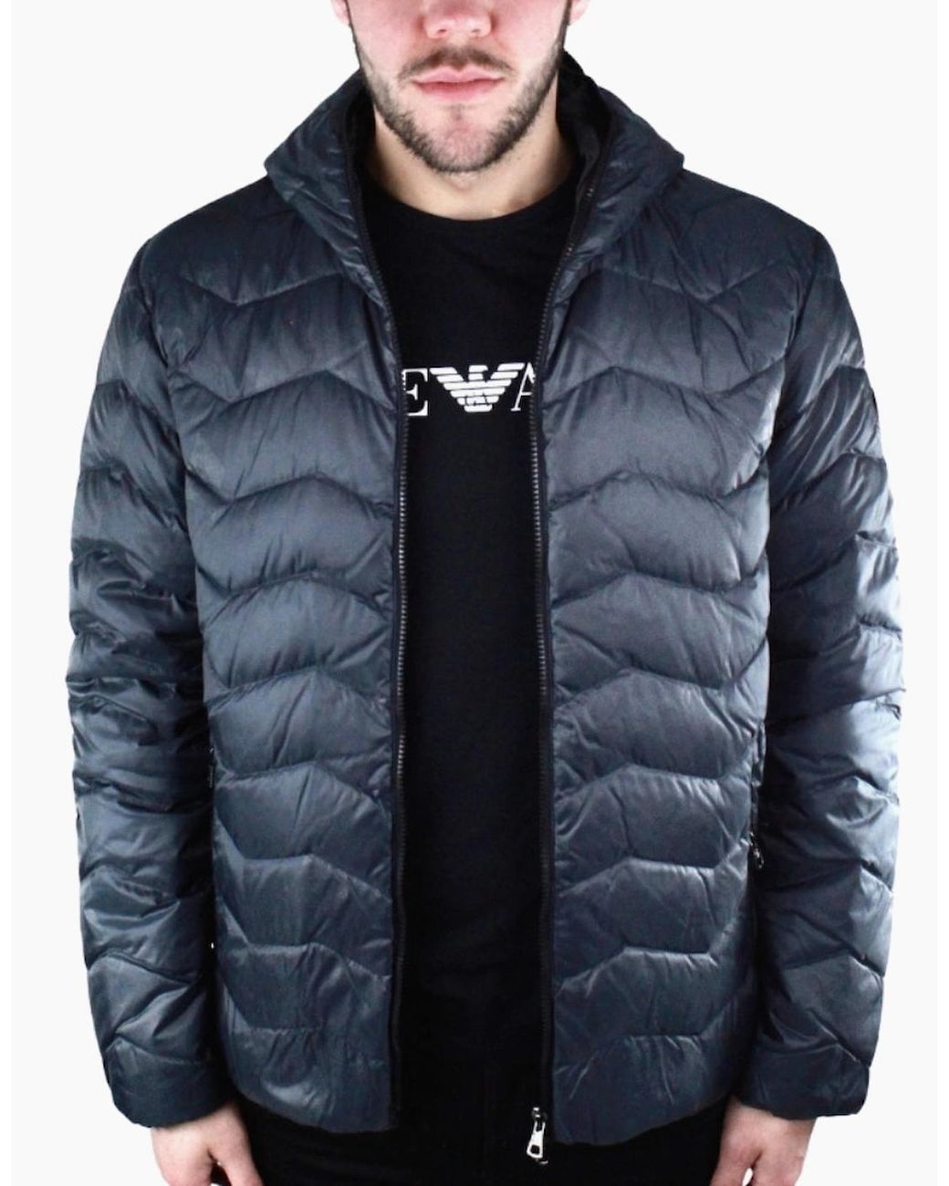 EA7 Blue Dark Full Zip Closure Jacket for men