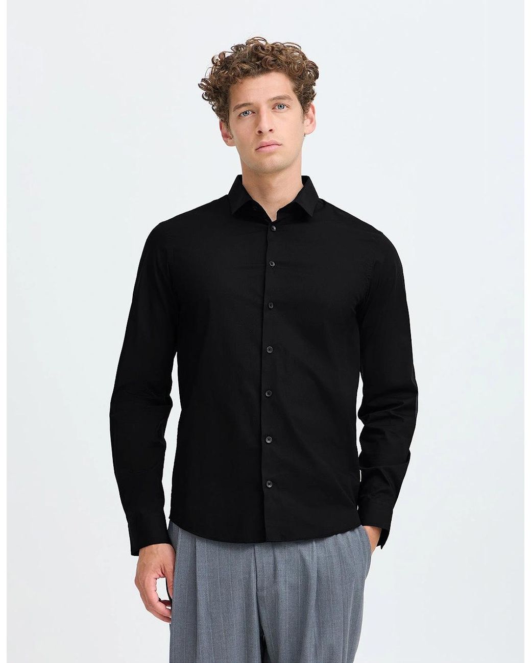 Casual Friday Blue Palle Stretch Poplin Slim Fit Shirt for men