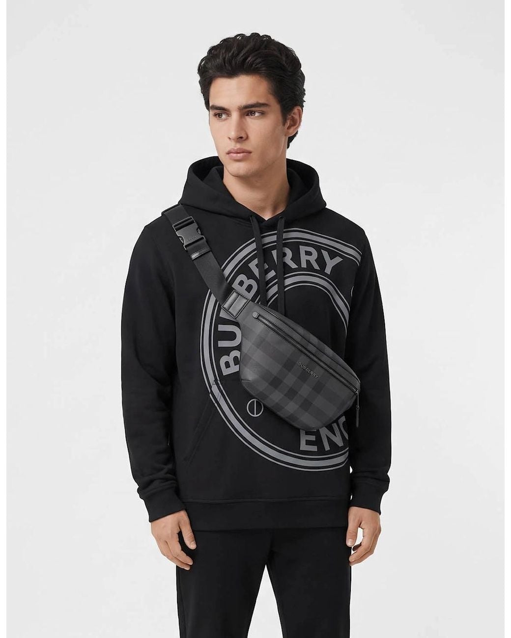 Burberry Black 'Cason' Check Belt Bag Charcoal for men