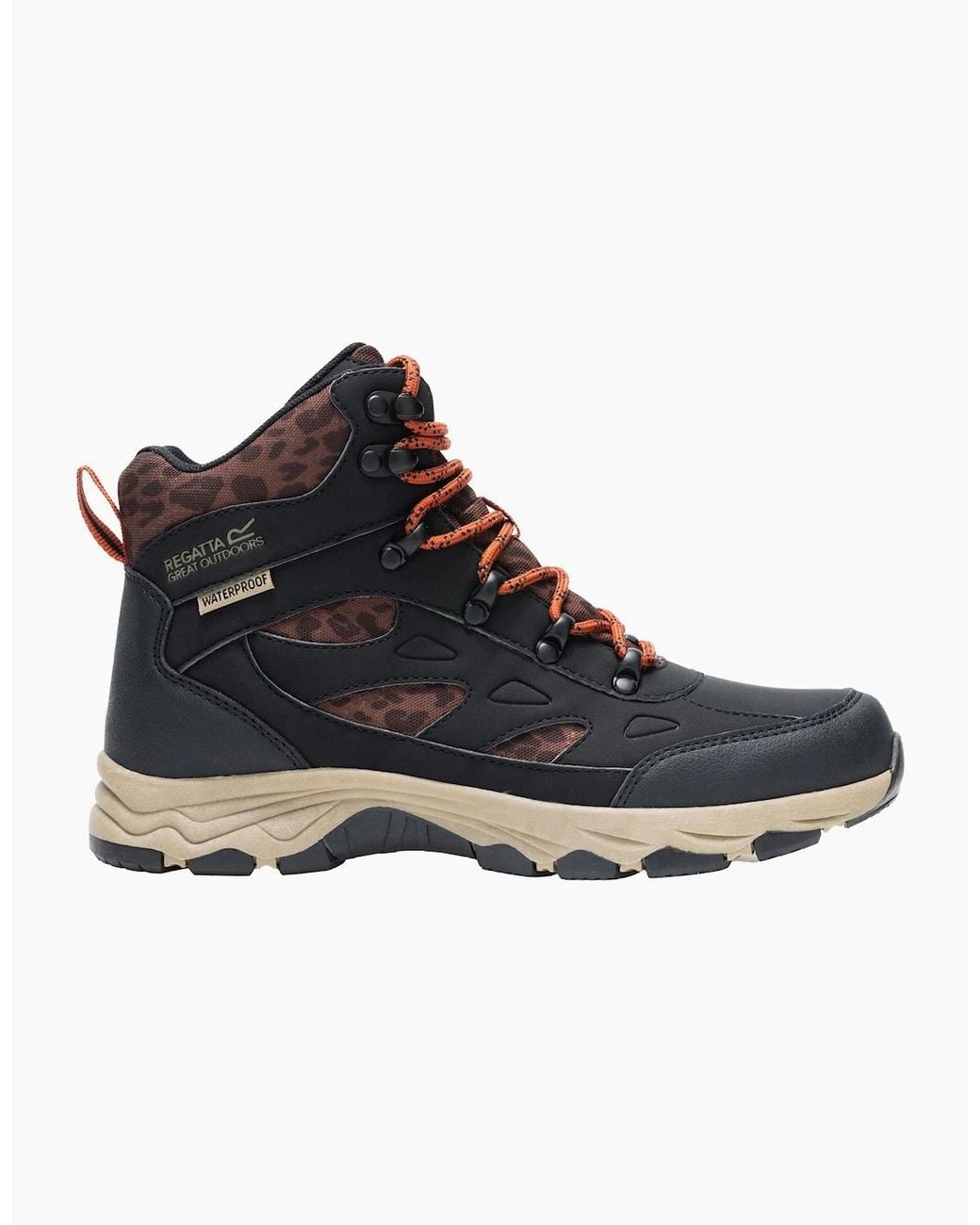 Regatta Black Ladies Vendora Leopard Synthetic Leather Walking Boots