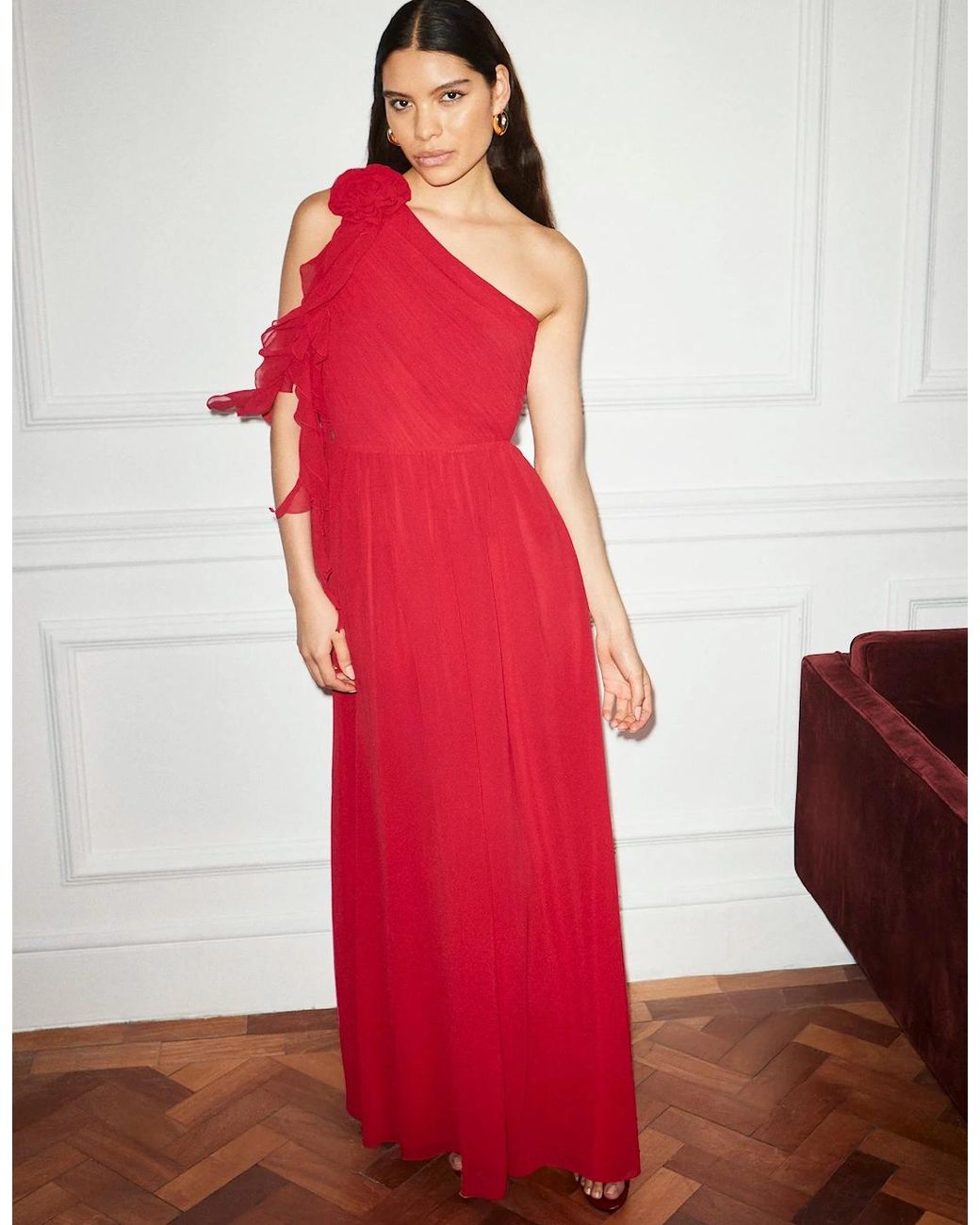 Ro&zo Red Isla Corsage One Shoulder Dress