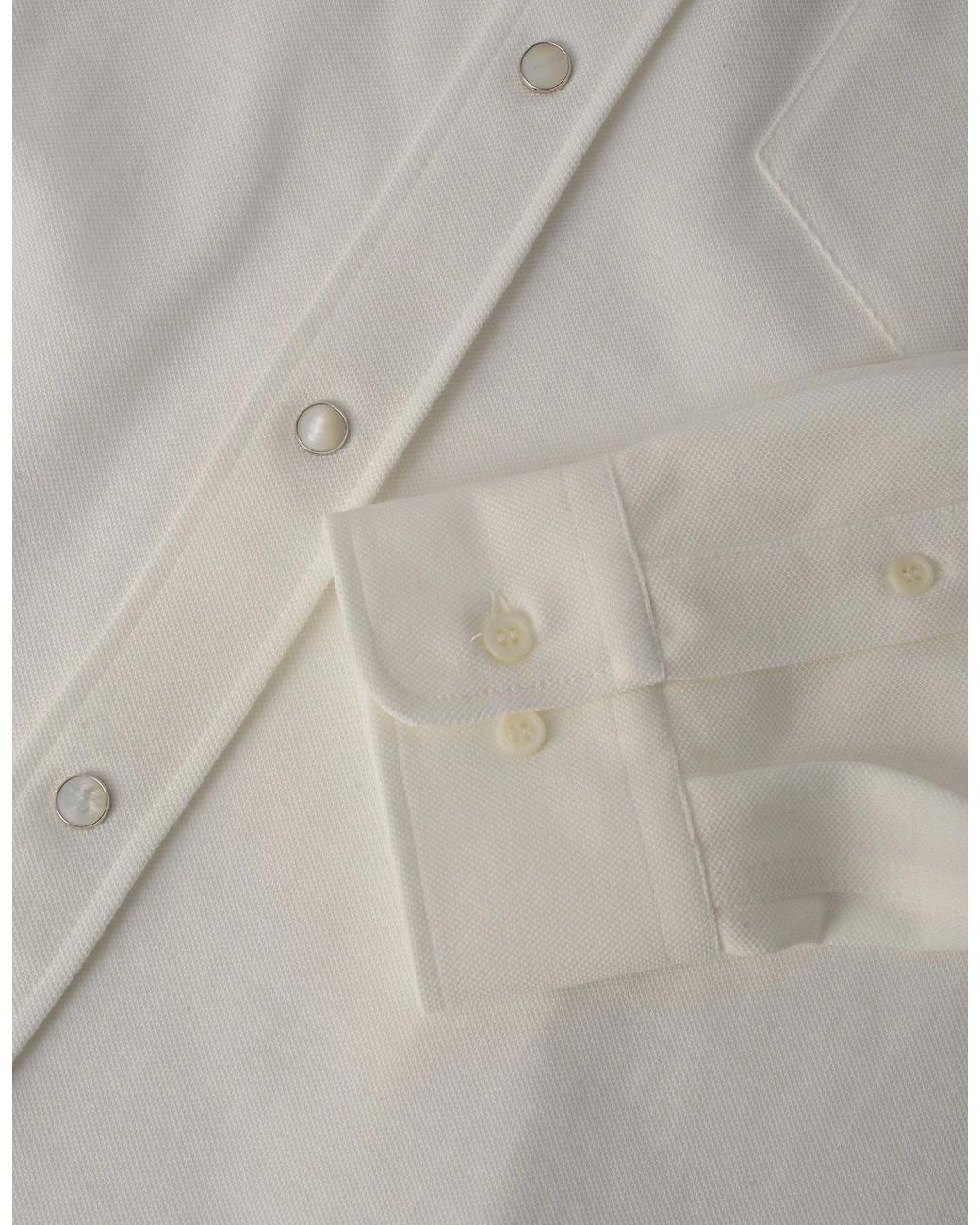 Brunello Cucinelli White Western Cotton Shirt Cream for men