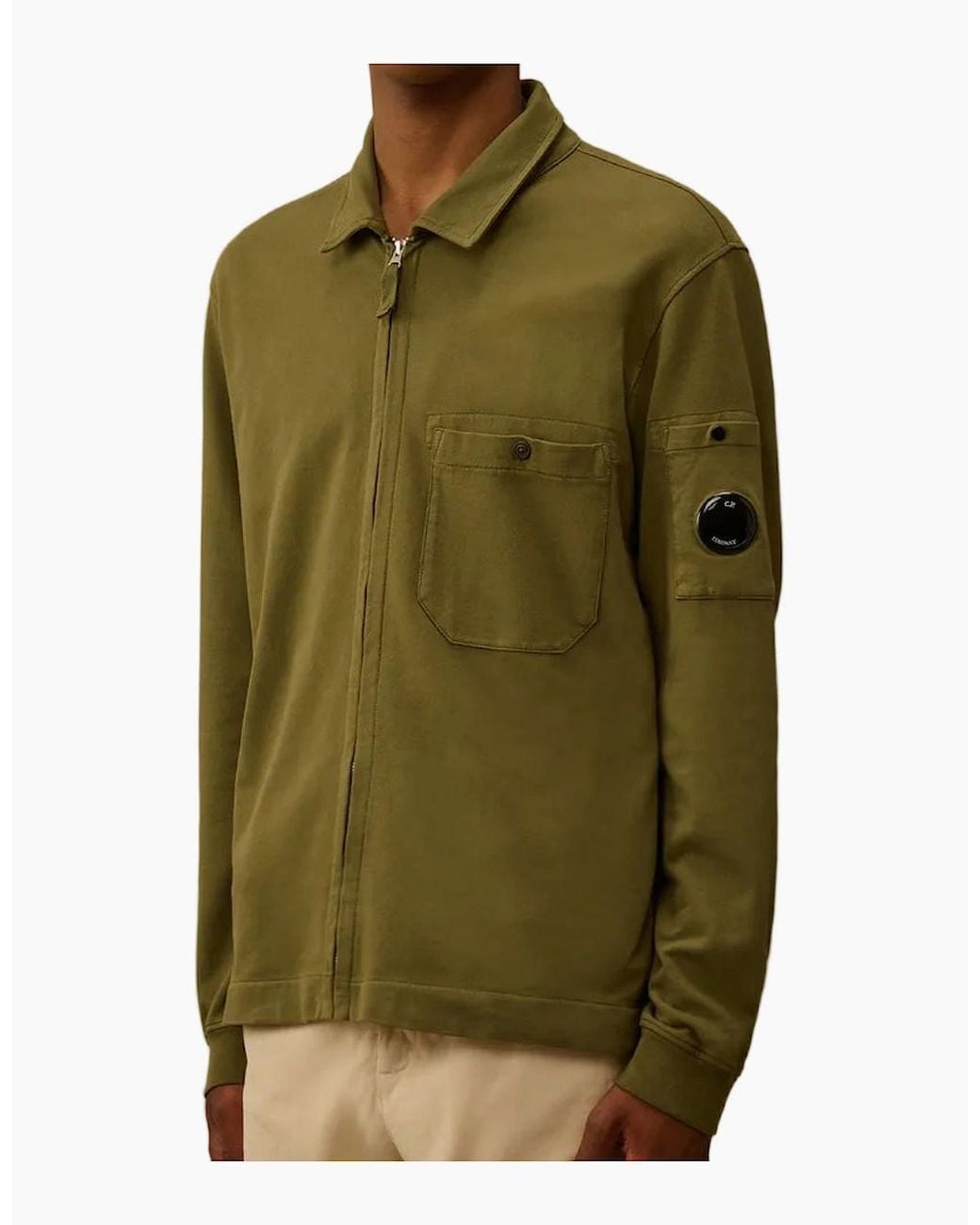 C P Company Green Light Fleece Polo Zip Lens Sweatshirt for men