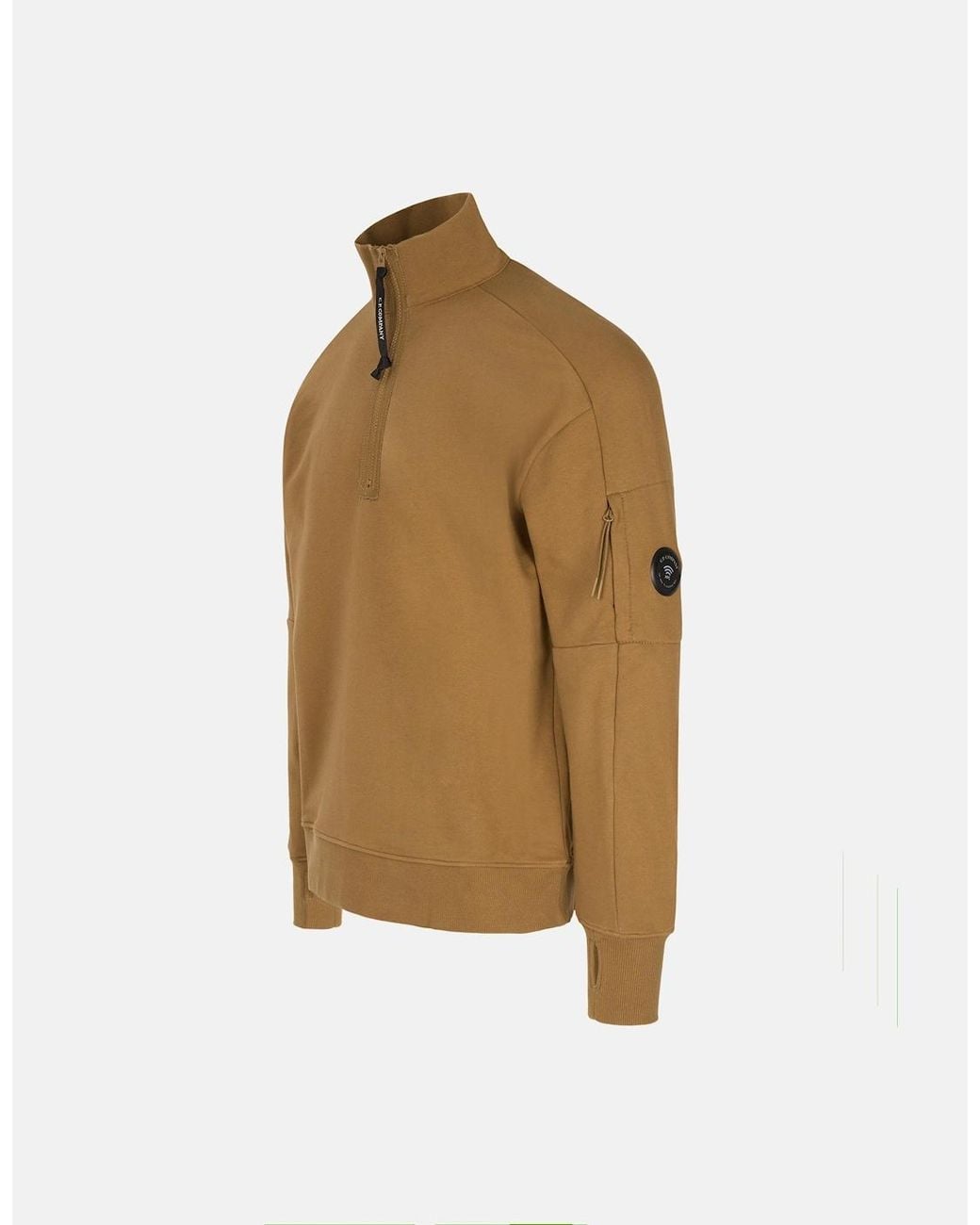 C P Company Brown Diagonal Raised 1/4 Zip Sweatshirt for men