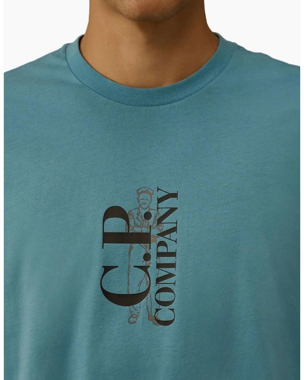 C P Company Blue Vertical Logo Print T-Shirt for men