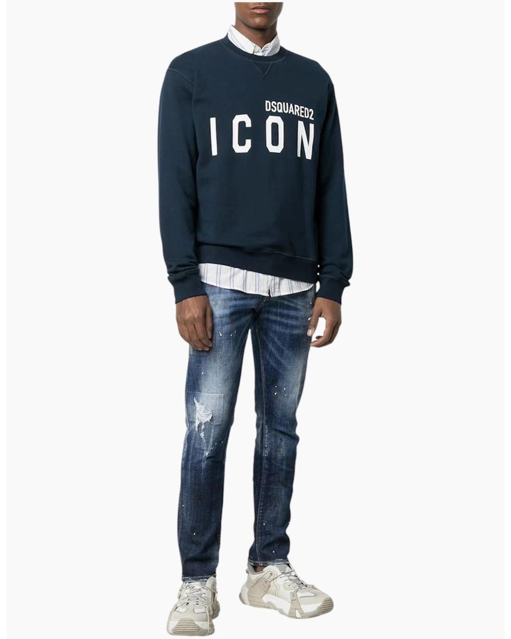 DSquared² Blue Sweatshirt Icon Pullover Crew Neck Jumper Cotton Plain Cool Fit for men