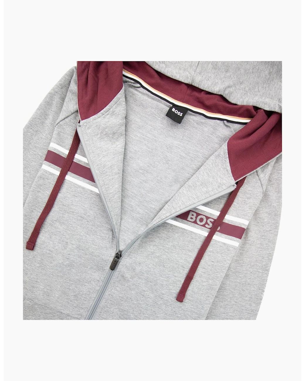 Boss Gray Authentic Stripe Logo Zip Up Hoody 033 for men