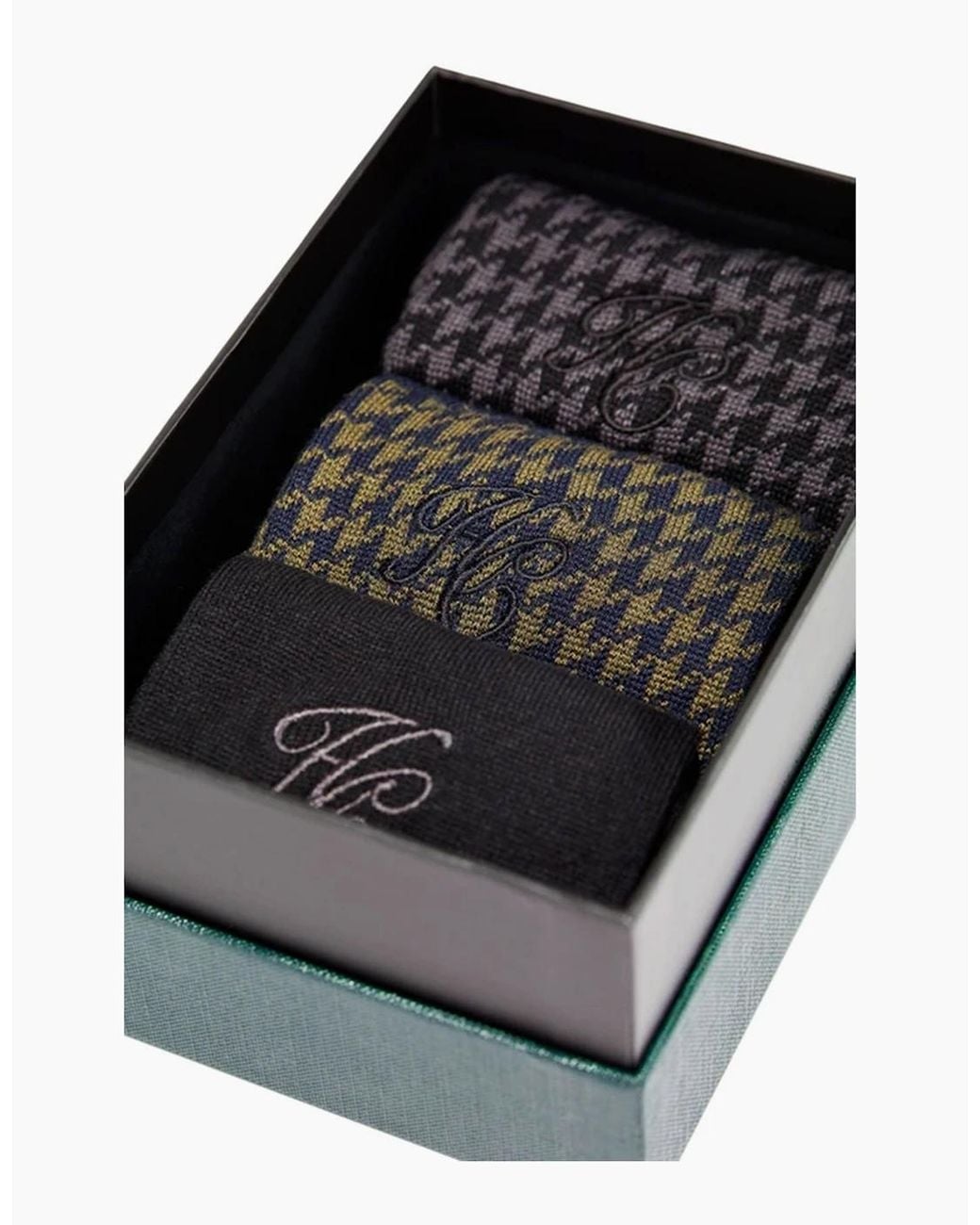 Holland Cooper Black Holland Houndstooth Sock Gift Box Charcoal for men