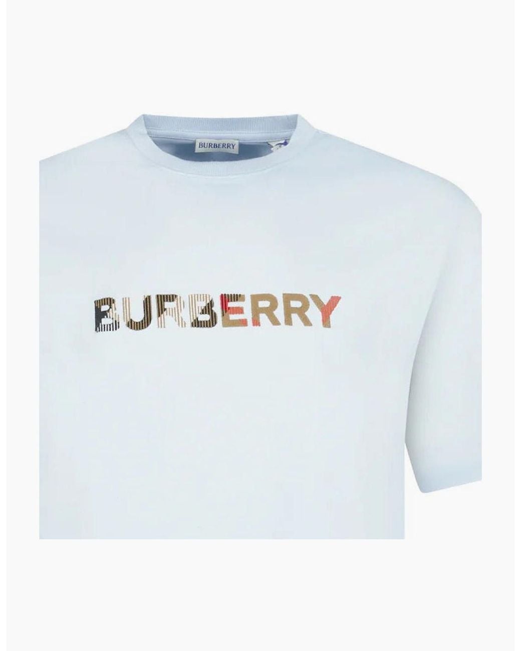 Burberry Blue Check Logo Embroidered T-Shirt Light for men