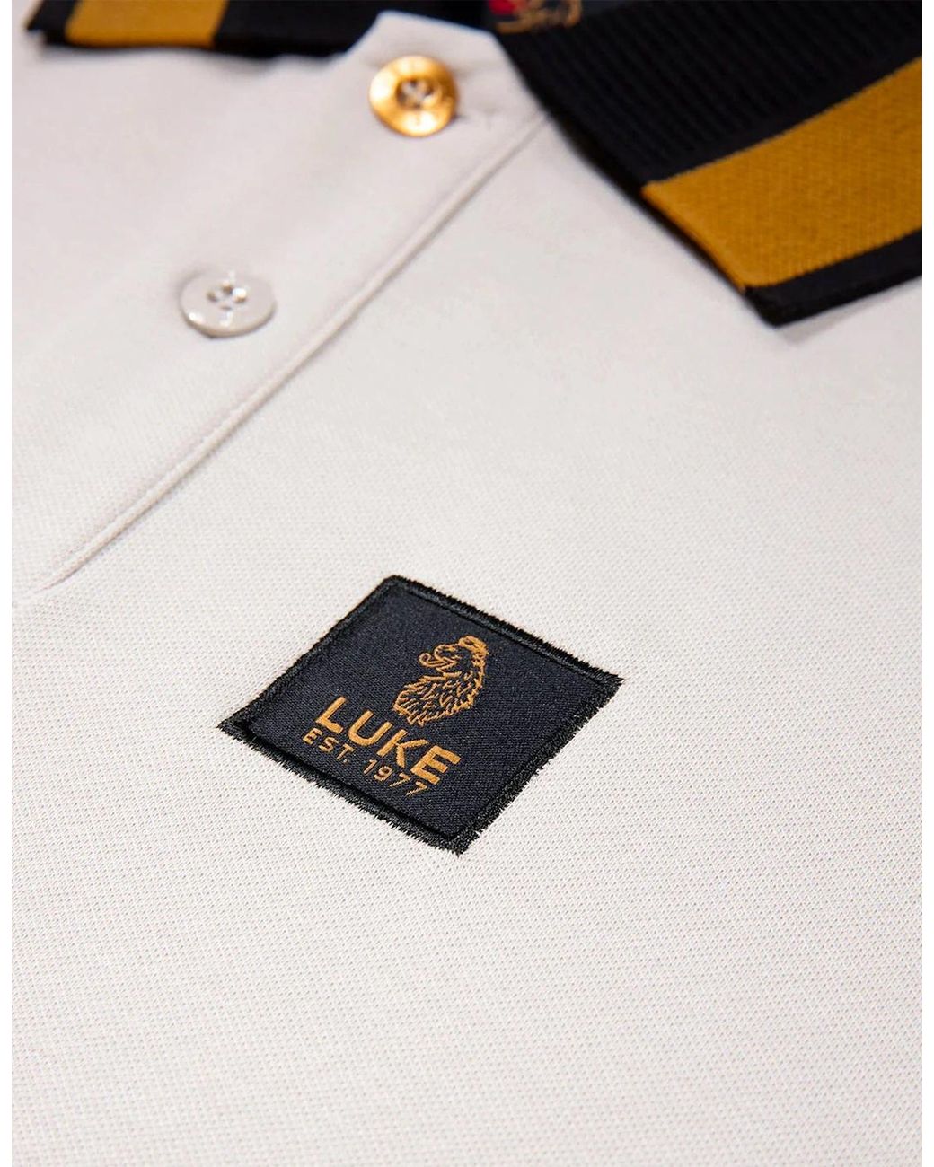 Luke 1977 White Makati Detailed Polo Shirt Ice for men