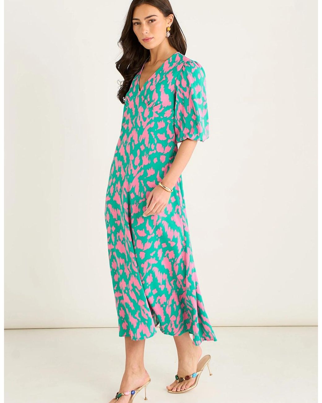 Gini London Blue Animal Print V Neck Shift Midi Dress