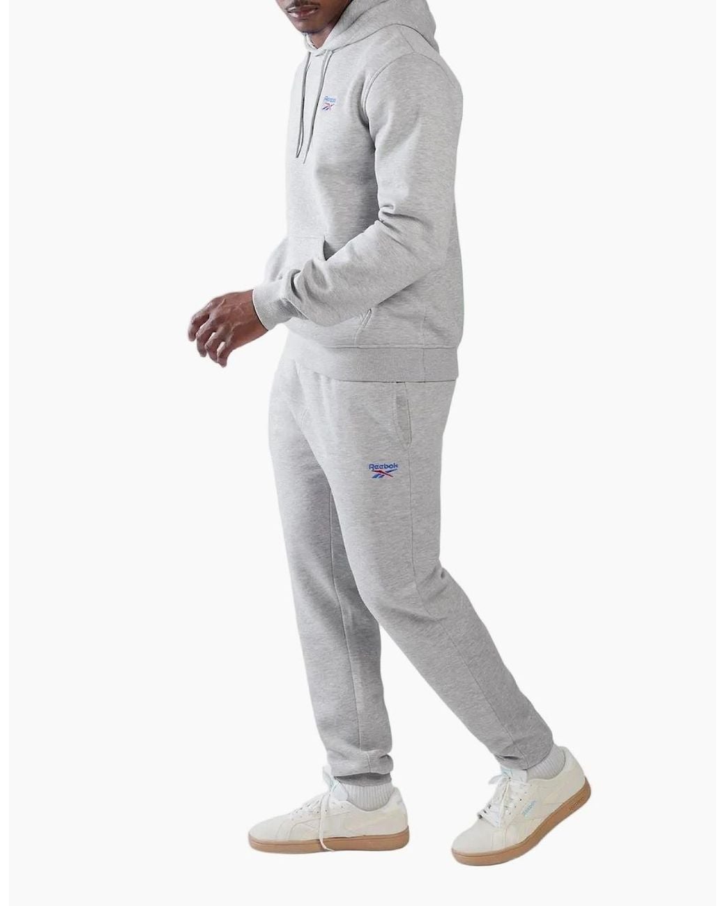 Reebok Gray Id 2-Col Logo Hoodie Cotton Hooded Sweatshirt for men