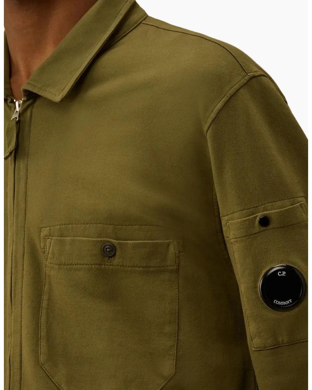 C P Company Green Light Fleece Polo Zip Lens Sweatshirt for men