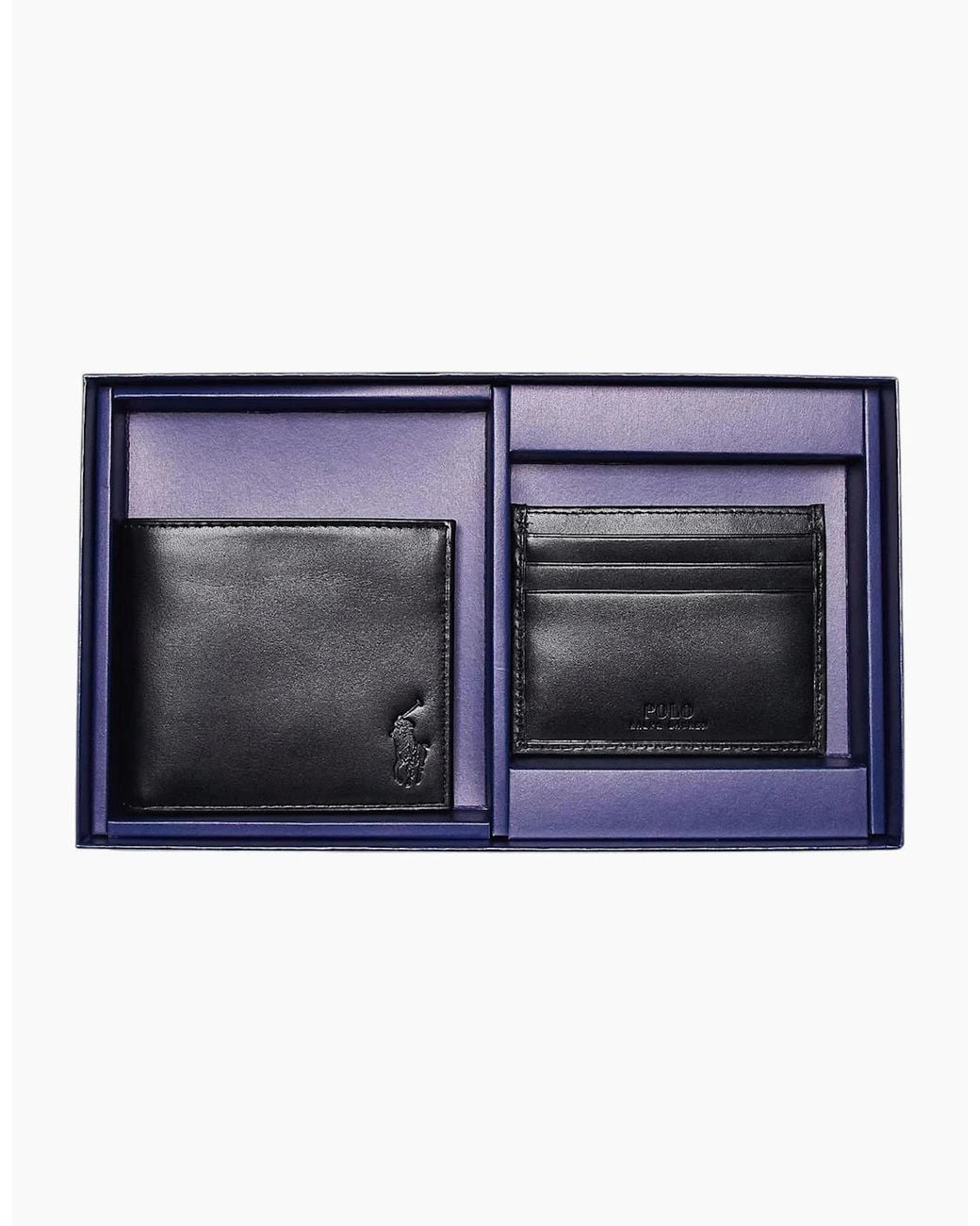 Polo Ralph Lauren Blue Ralph Lauren Wallet Gift Set Box Leather Bifold Credit Card Holder for men