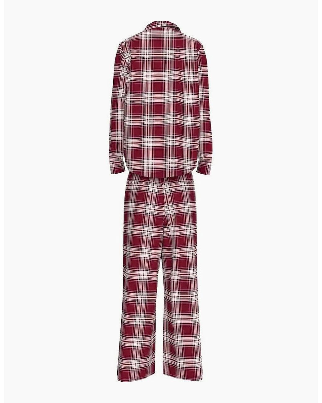 Tommy Hilfiger Red Plaid Check Flannel Pyjama Set, Deep Rouge