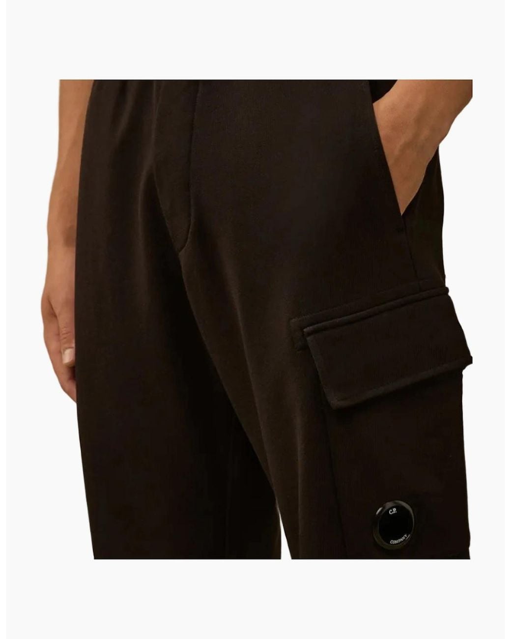 C P Company Black Diagonal Raised Fleece Lens Sweatpants for men