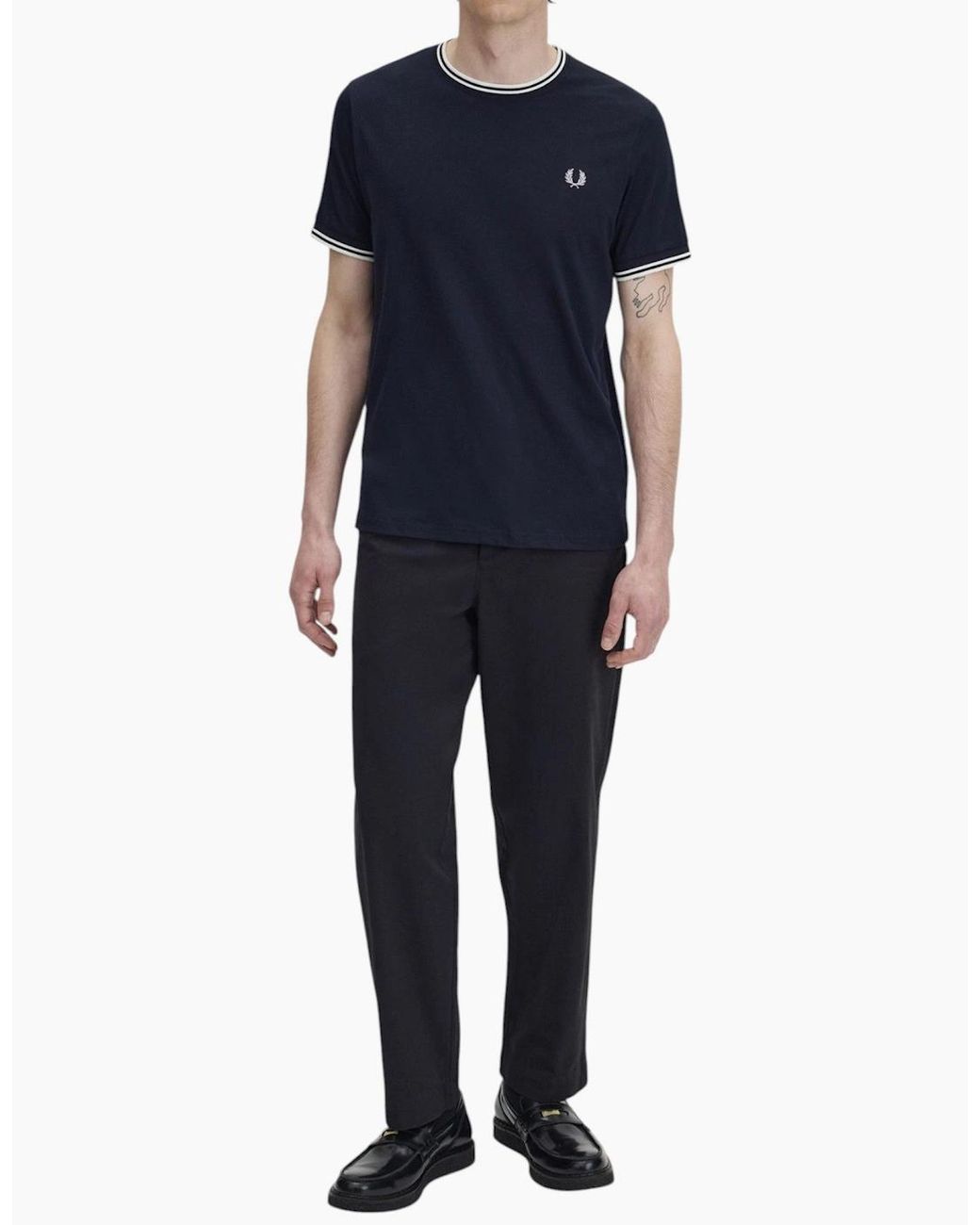 Fred Perry Blue Twin Tipped T Shirt Crew Neck Short Sleeve Summer Tee for men