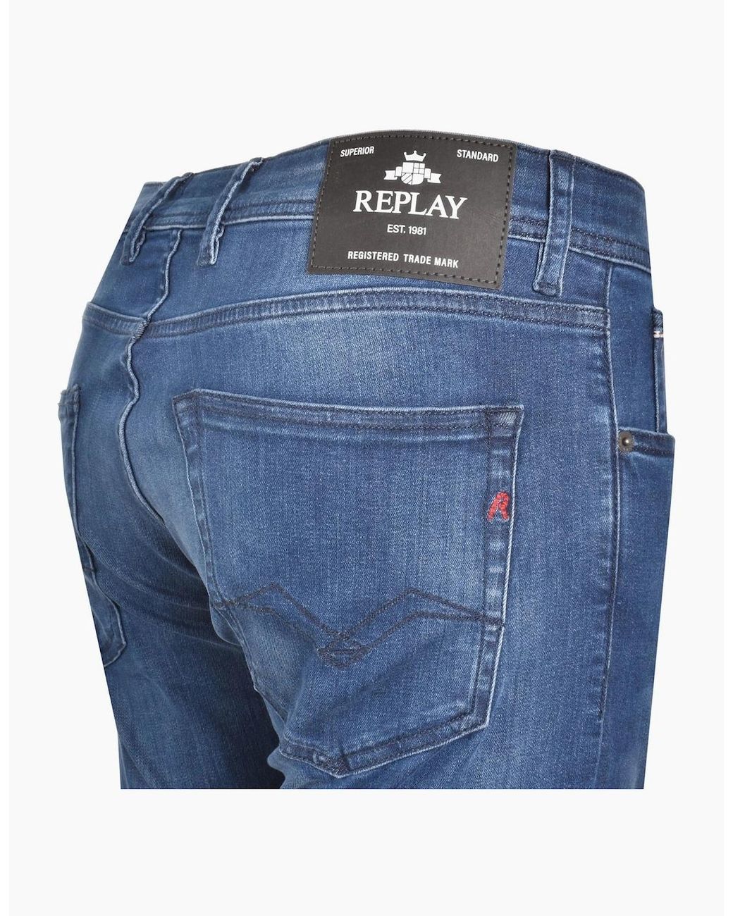 Replay Blue Grover Power Stretch Straight-Fit Jeans for men