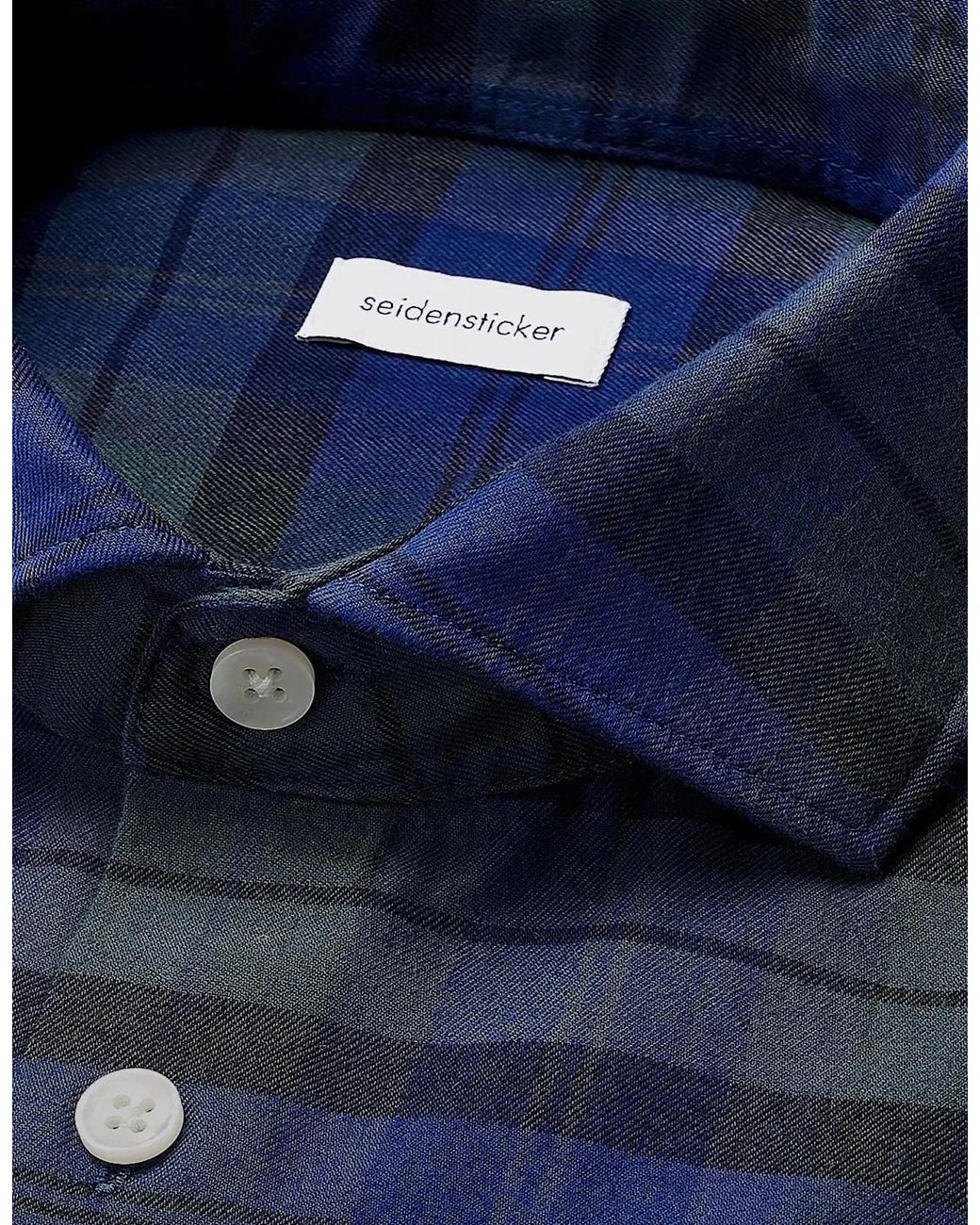 Seidensticker Blue Slim Fit Spread Kent Check Flannel Shirt Dark for men