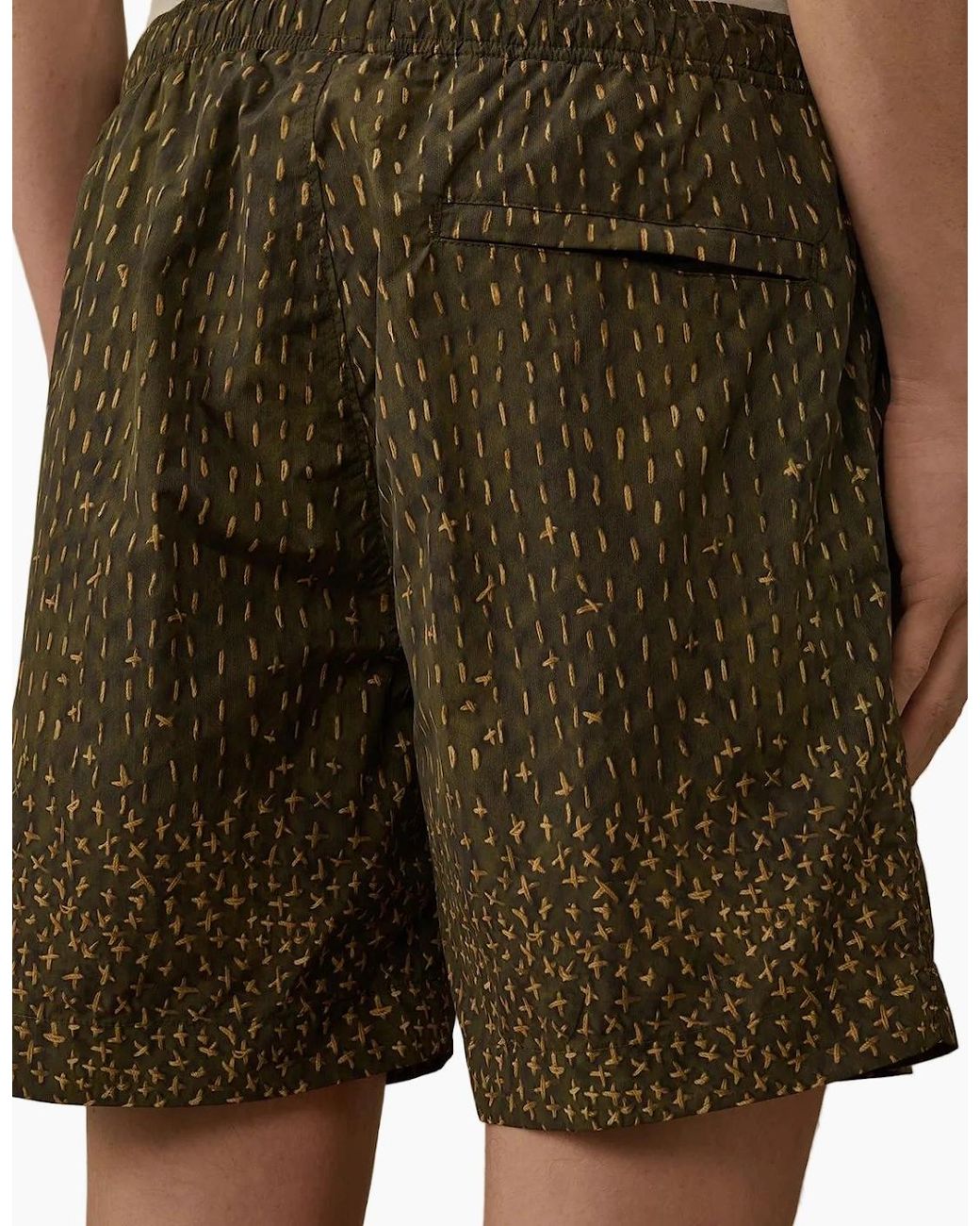 C P Company Green Flatt Nylon Sashiko Print Swim Shorts for men