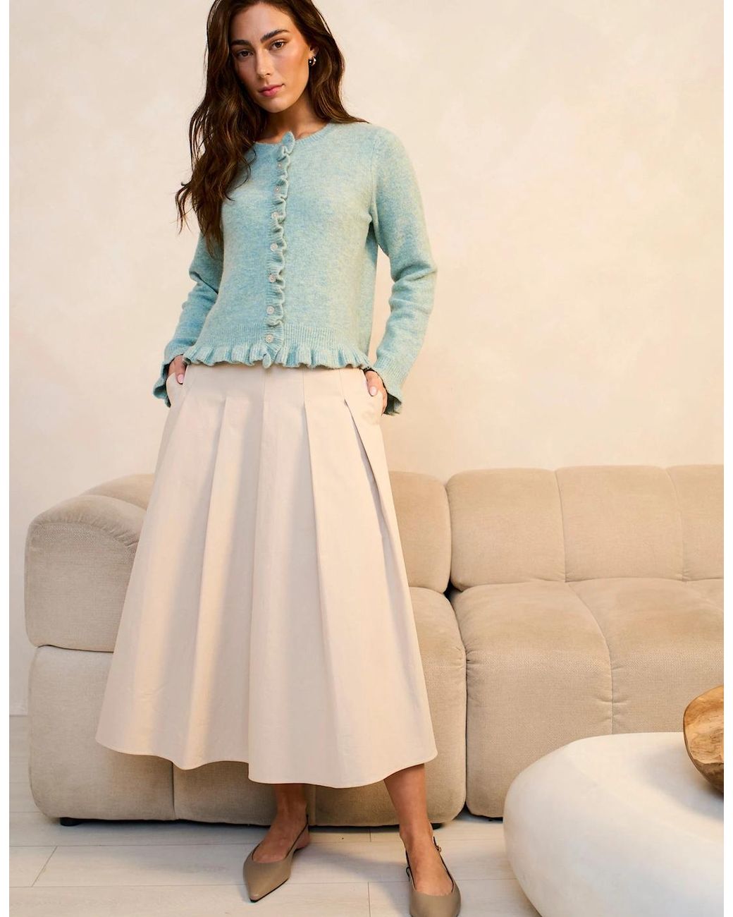 Gini London Blue Long Sleeve Ruffle Front Cardigan