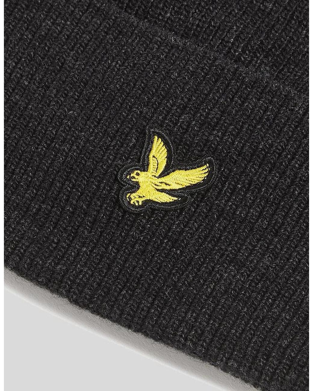 Lyle & Scott Black Lambswool Blend Beanie for men