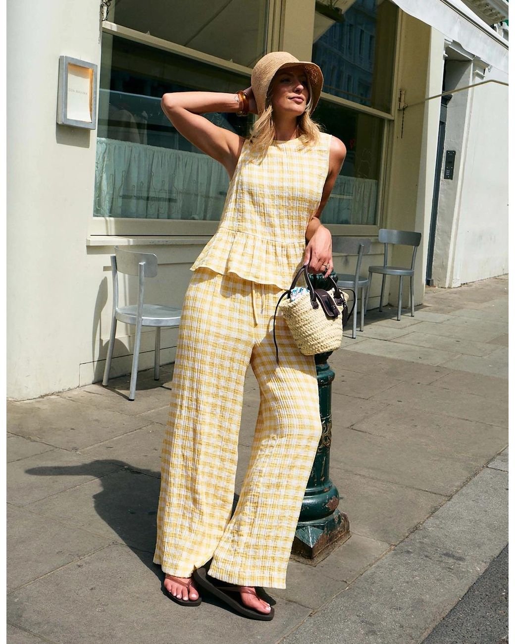 Ro&zo Yellow Lemon- Check Cheesecloth Trousers