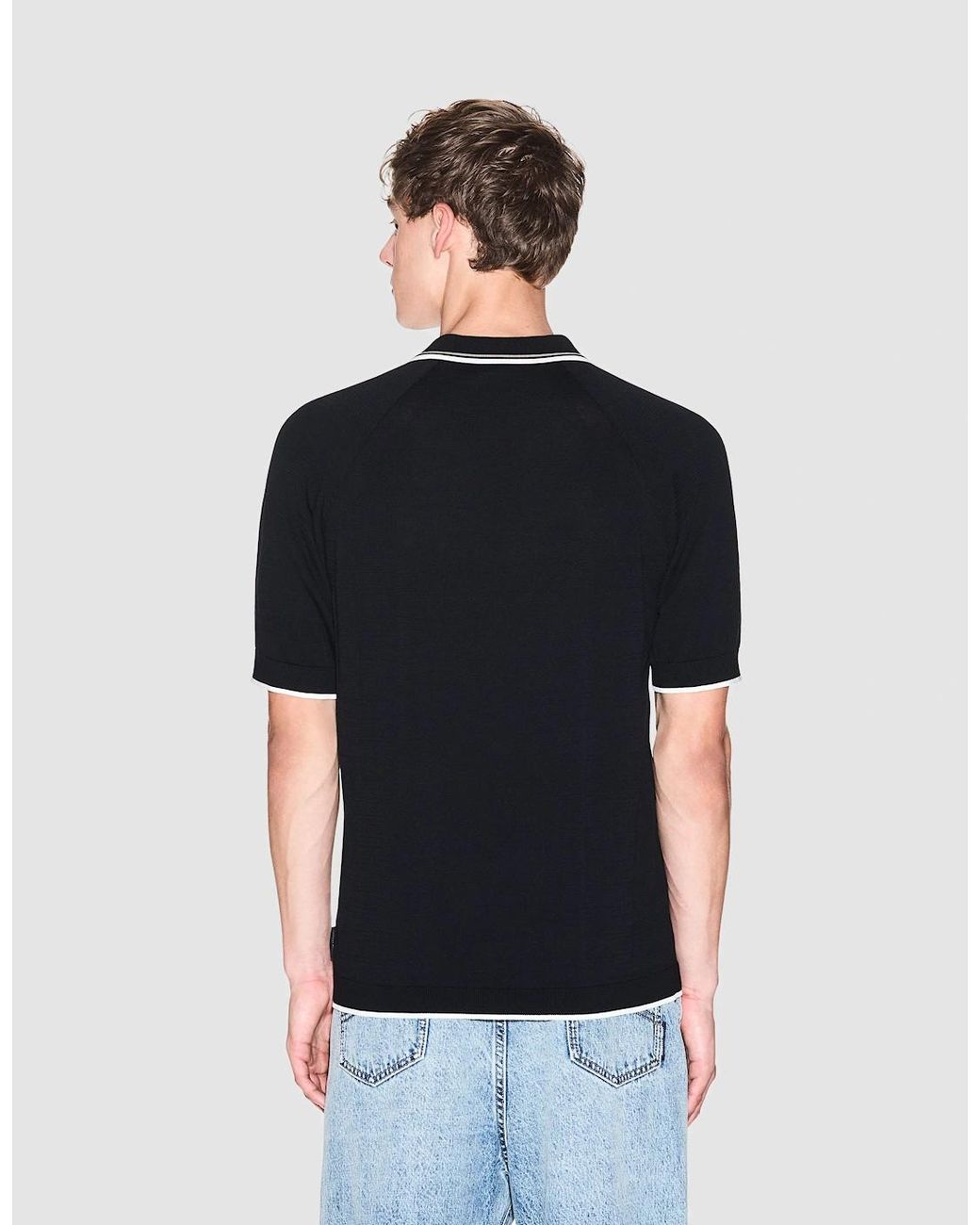 ARMANI EXCHANGE Black Zip Placket Knit Polo for men