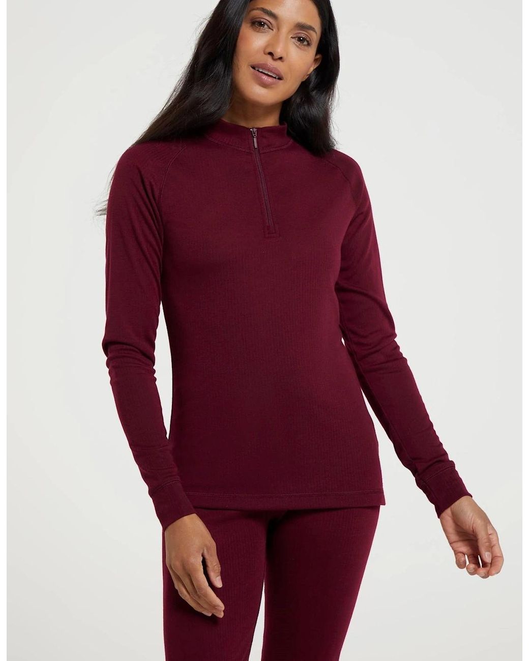 Mountain Warehouse Red Ladies Talus Zip Neck Long-Sleeved Thermal Top