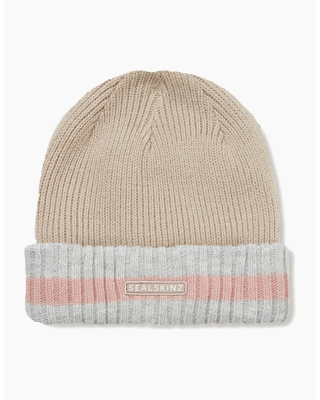 SealSkinz Natural Holkham Waterproof Striped Roll Cuff Beanie for men