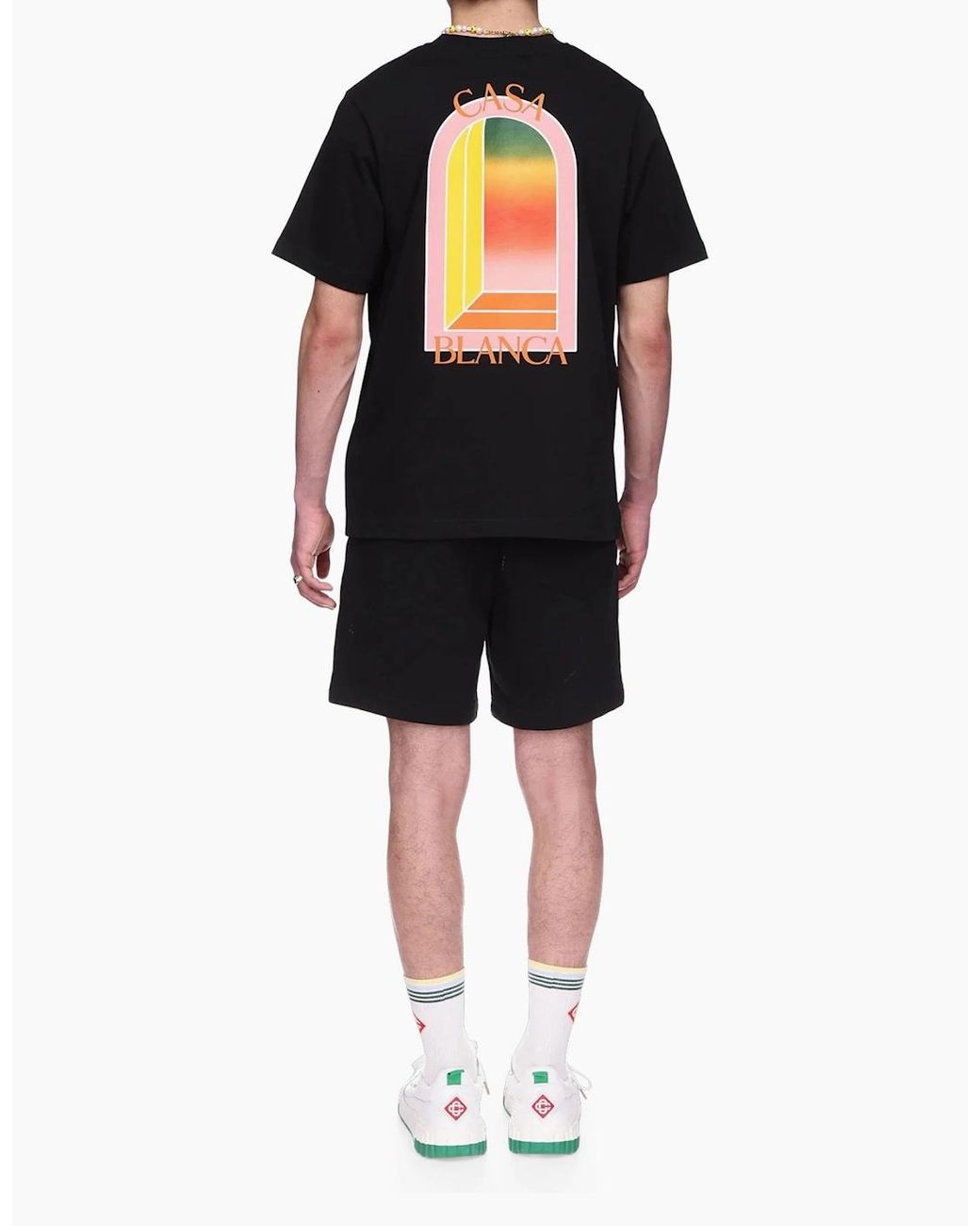 Casablanca Black T Shirts Shorts Sleeve Crew Neck Gradient Arch Logo Cotton Tops for men