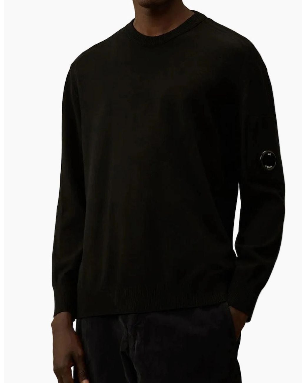 C P Company Black Extrafine Merino Wool Lens Knit for men