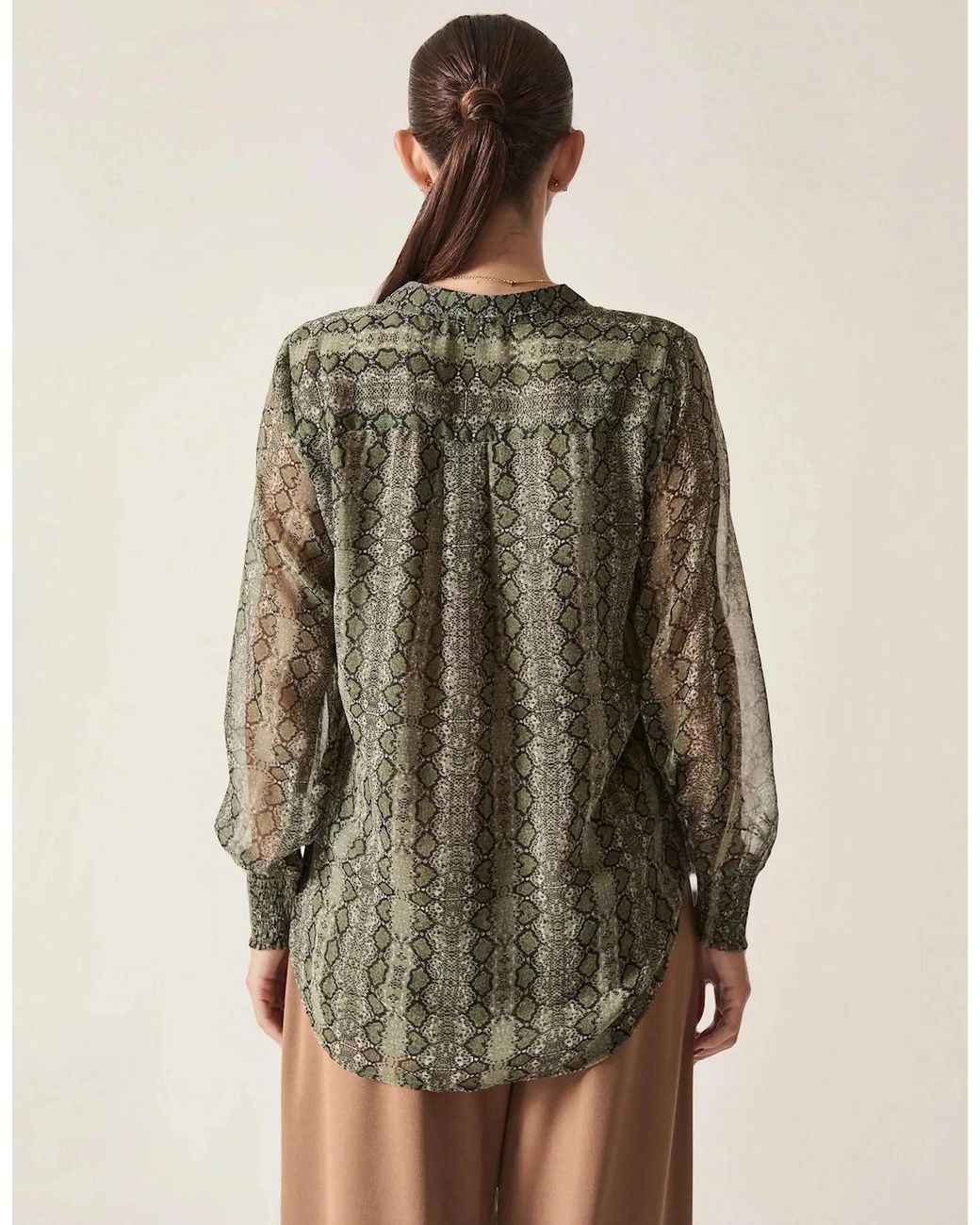 James Lakeland Natural Multi-Tone Snake Print Sheer-Sleeve Blouse