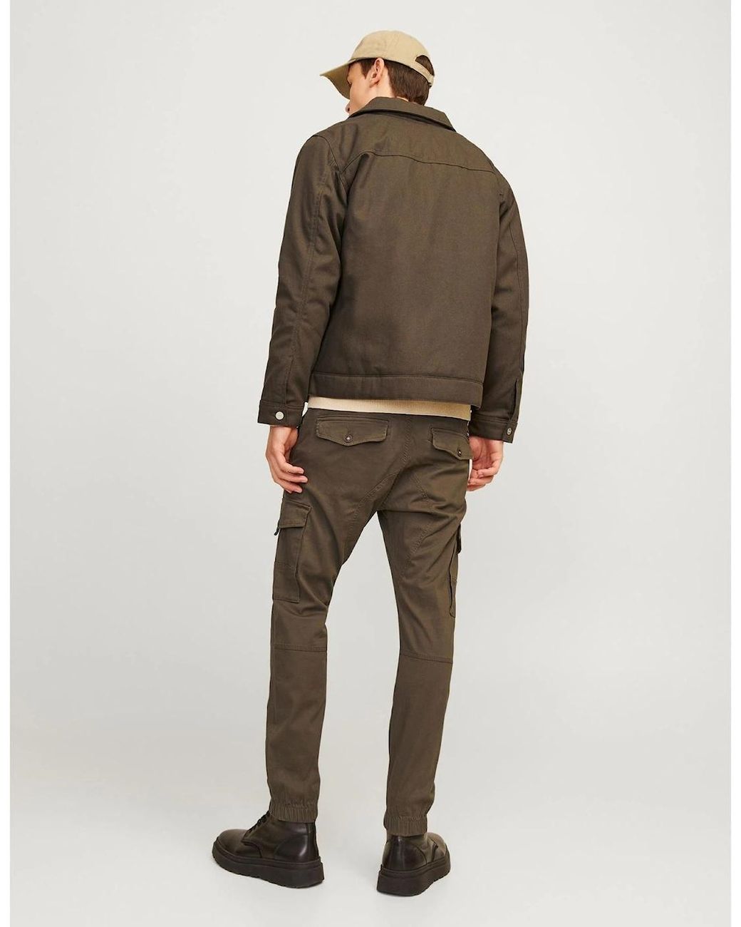 Jack & Jones Gray Paul Cargo Ribbed Hem Straight Leg Pants for men