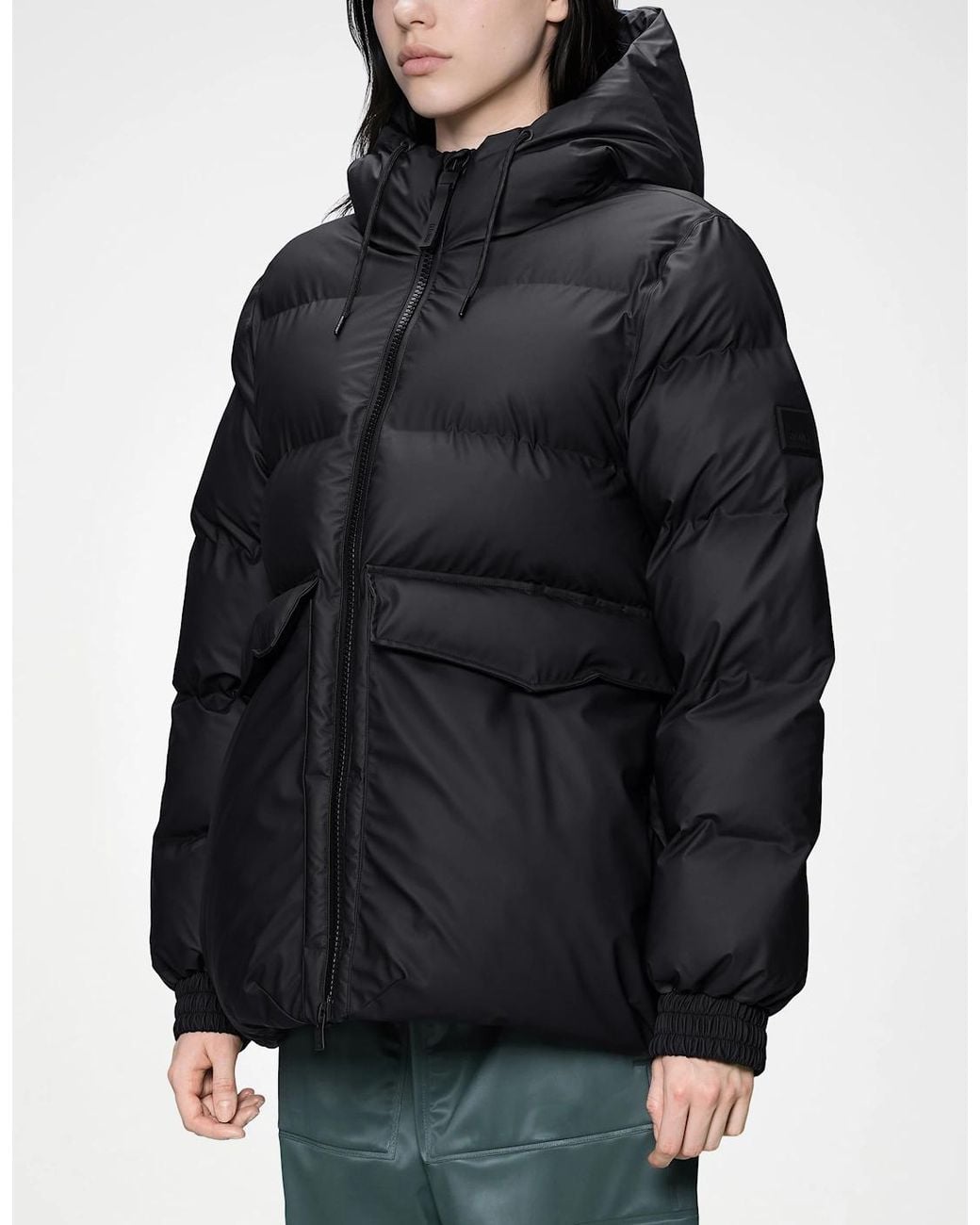 Rains Black Alta A-Line Puffer Jacket
