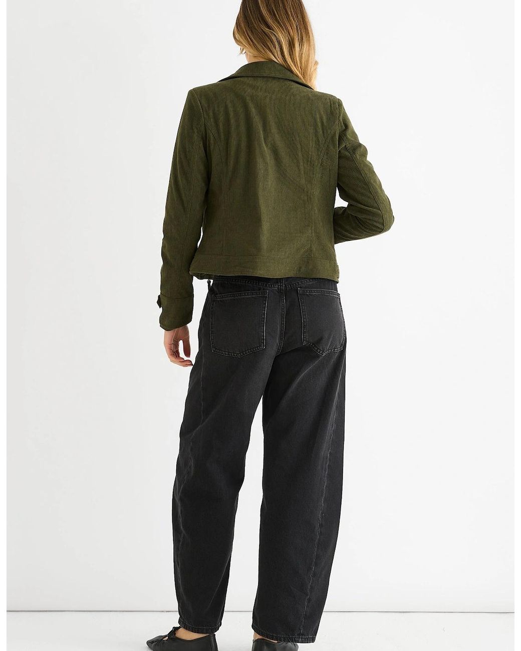 Gini London Black Khaki Corduroy Biker Zip Up Jacket