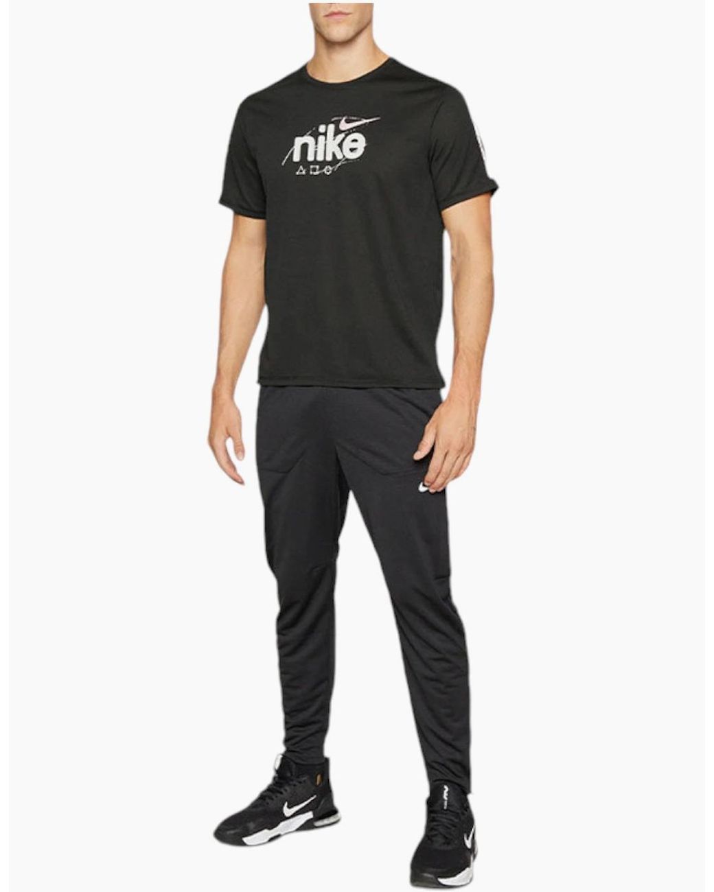 Nike Black Dri-Fit T Shirt Short Sleeve Quick Dry Miler Reflective Running Tops for men