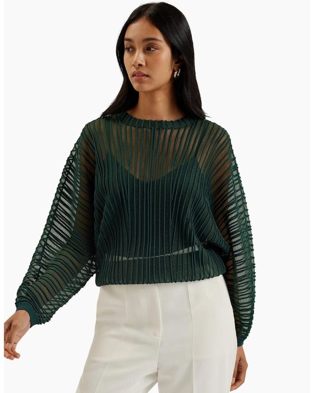 Ted Baker Green Nelly Sheer Striped Engineered Knitted Dark Top