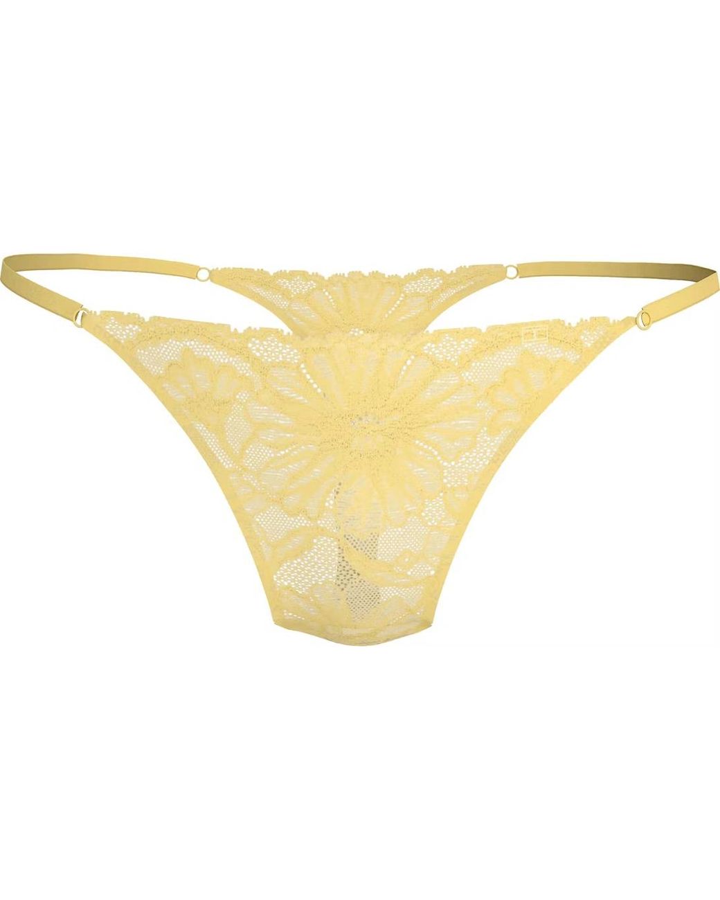Tommy Hilfiger Black Floral Lace Tanga Thong, Citronella