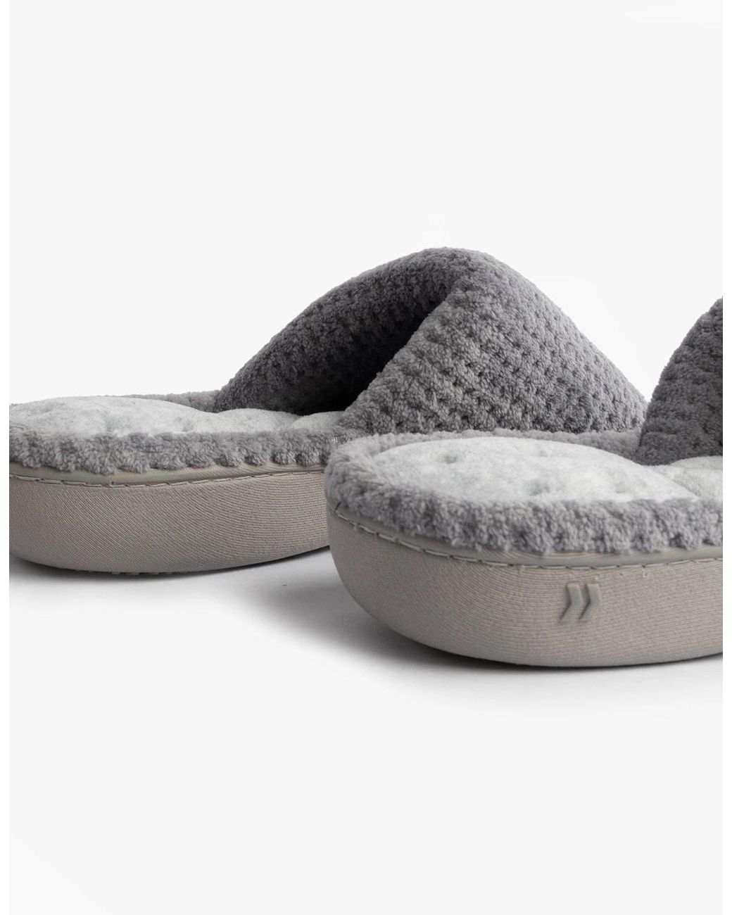 Totes Gray Isotoner Popcorn Turnover Open Toe Mule Slippers Pale